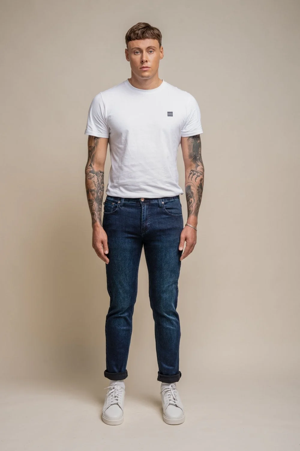 Men's Cotton Slim Fit Stretch Denim Jeans - MILANO - Mid Blue - Image 2