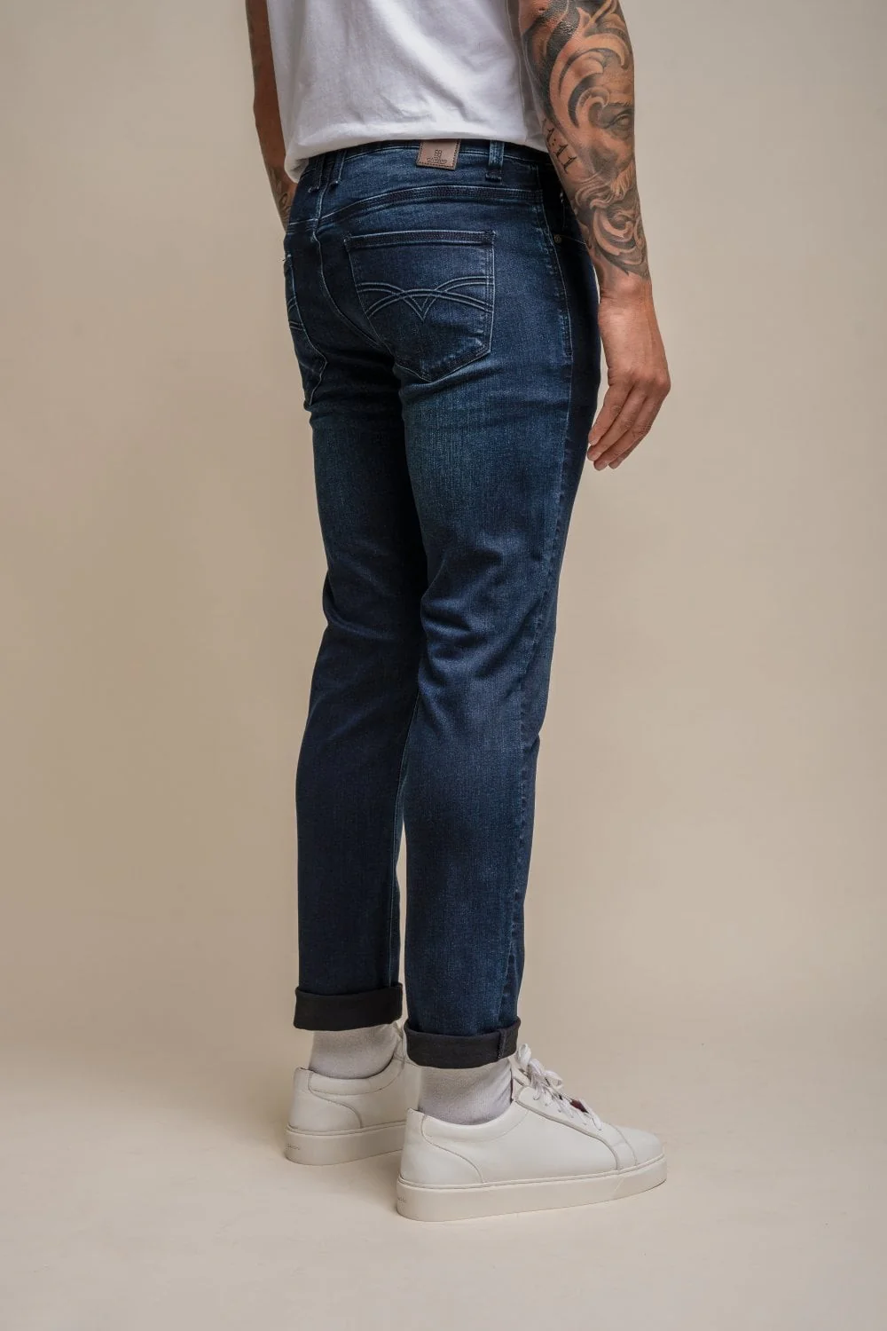 Men's Cotton Slim Fit Stretch Denim Jeans - MILANO - Mid Blue - Image 4