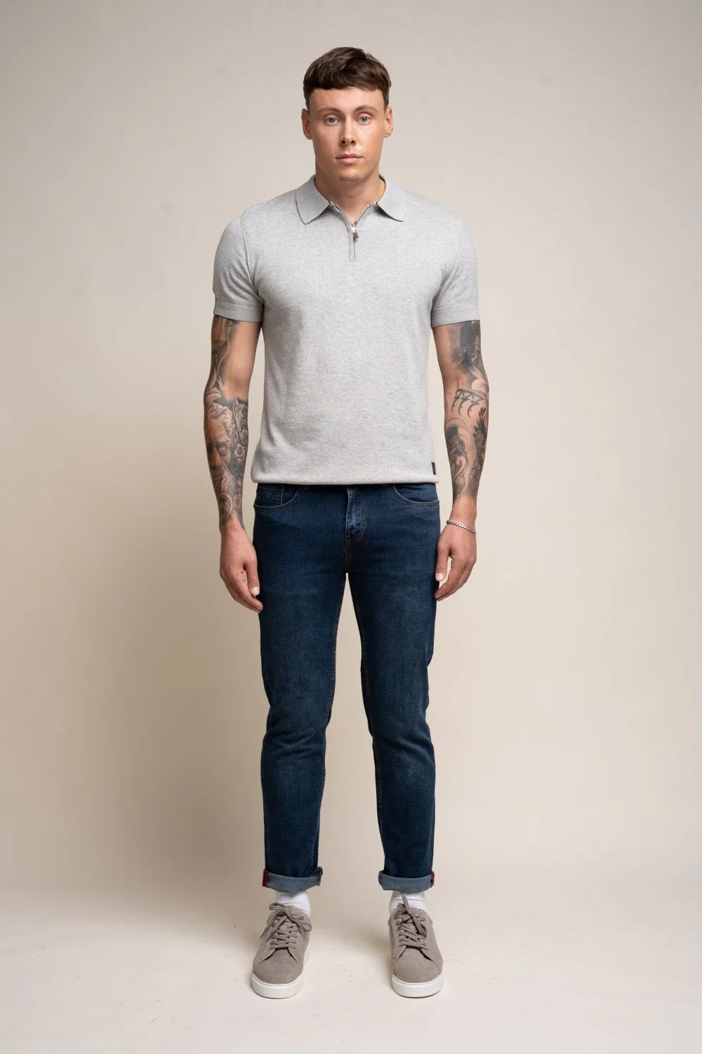 Men's Cotton Slim Fit Stretch Denim Jeans - MILANO - Stone Wash Blue - Image 2