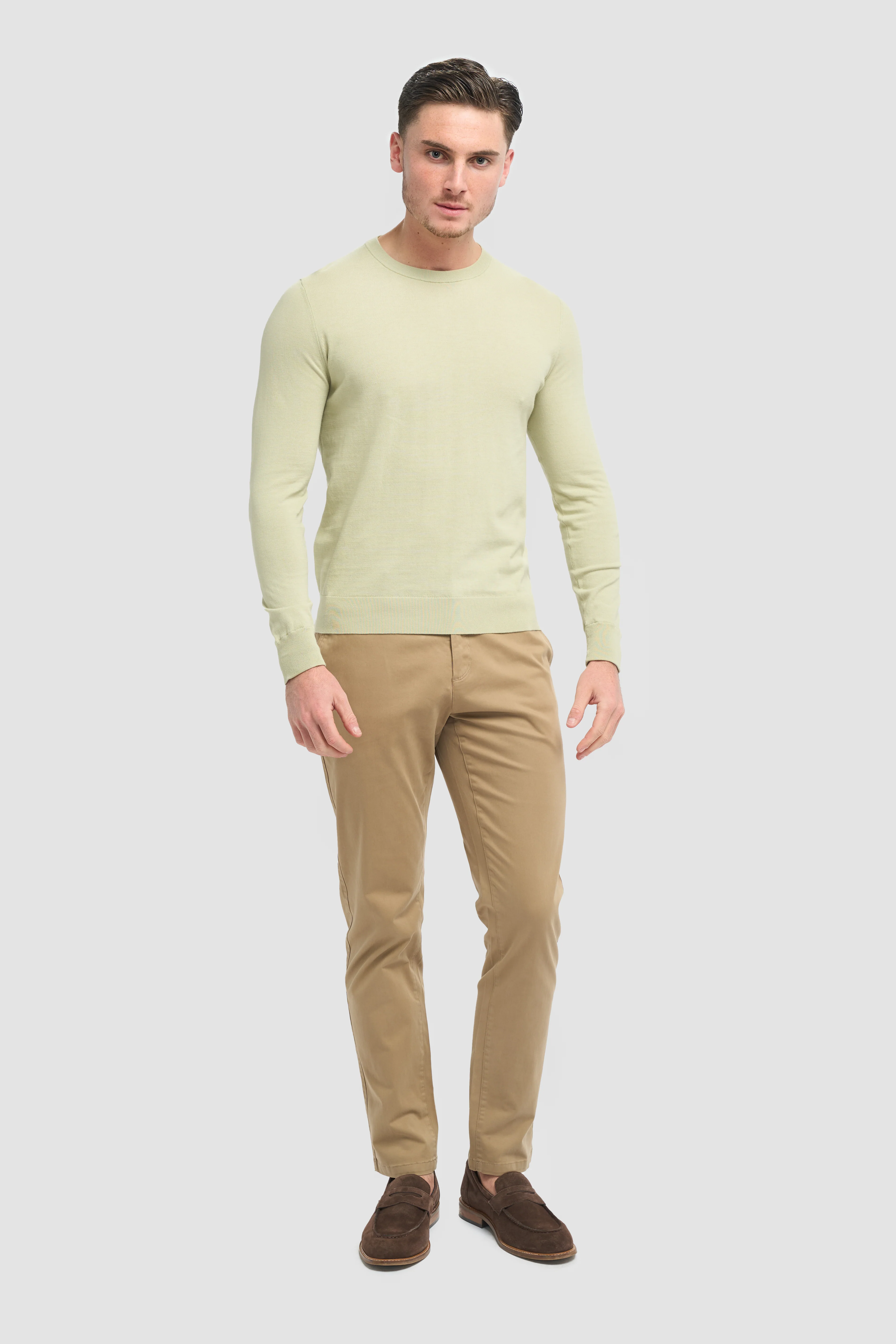 Men’s Cotton Crew Neck Knit Jumper - Savio - Sage Green - Image 2