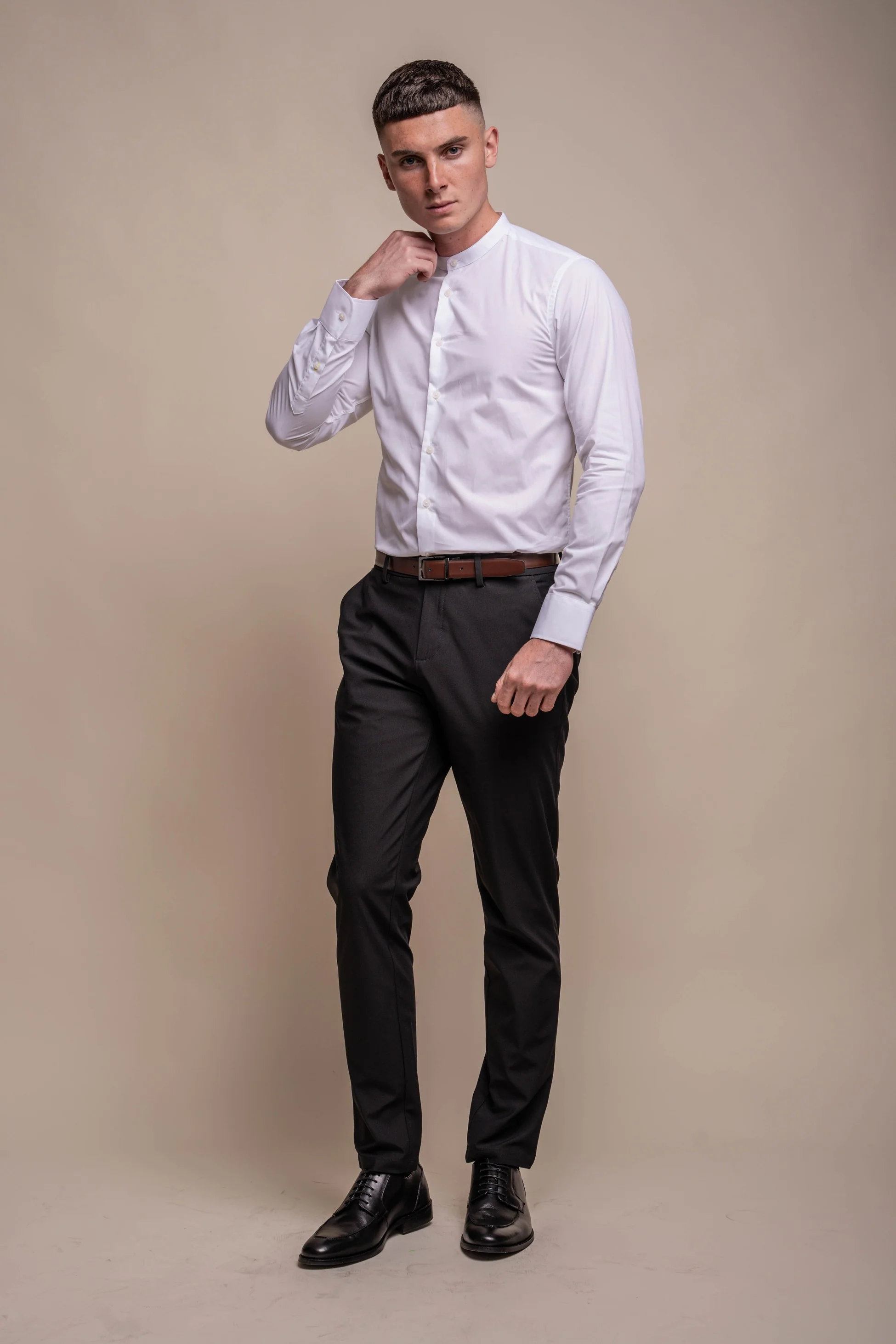 Men's Cotton Mandarin Collar Shirt - NICALO - White - Image 2