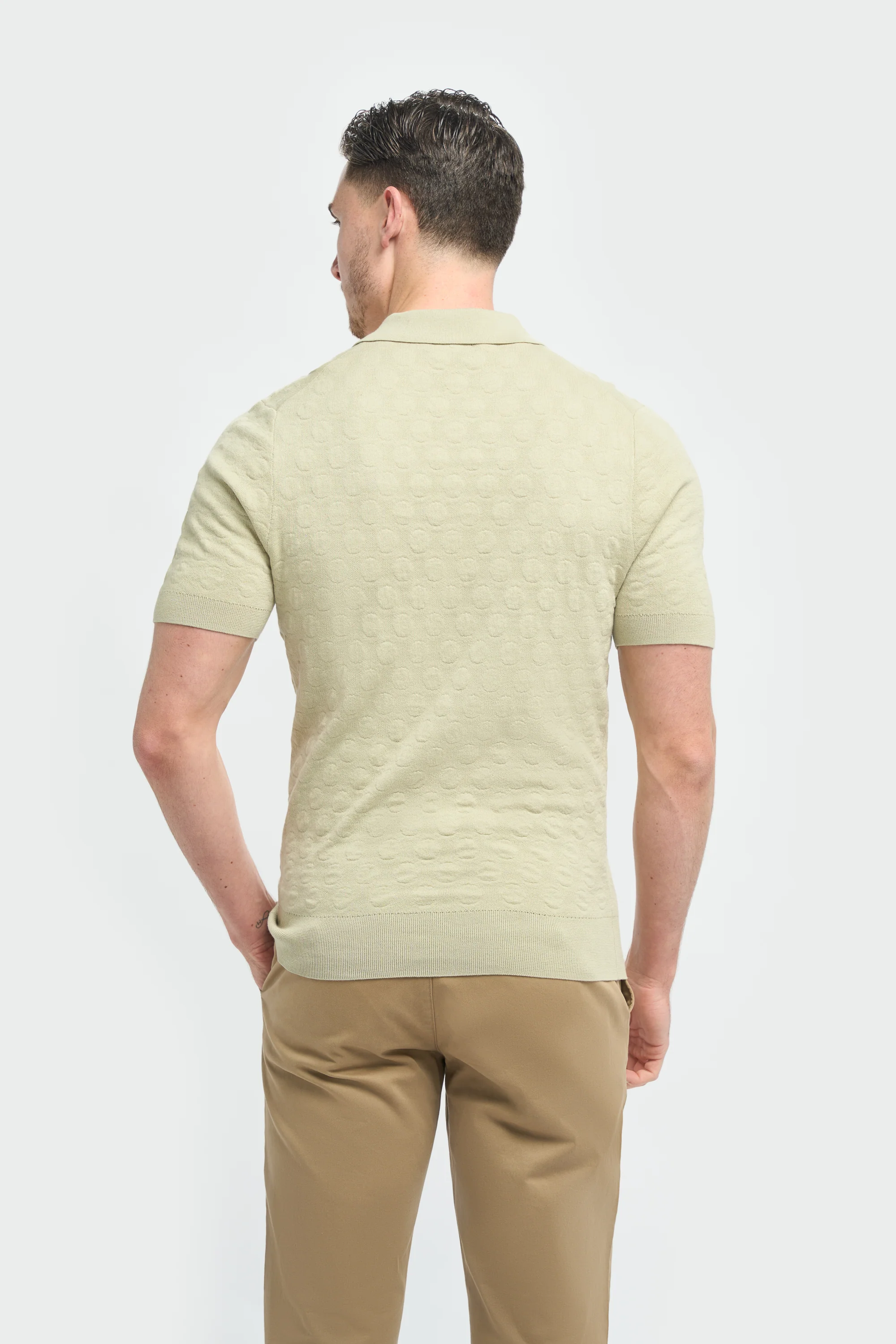 Men’s Cotton Knit Polo Shirt - Armando - Sage Green - Image 3