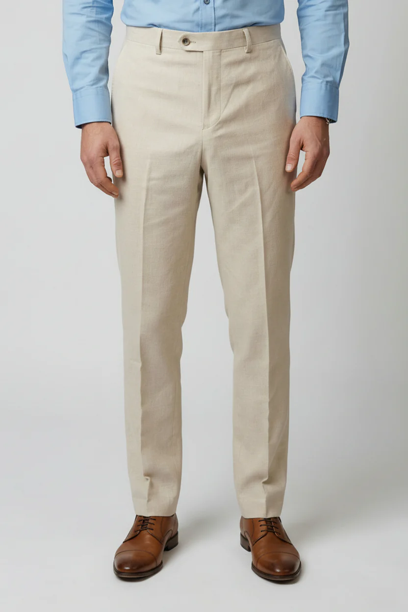 Men’s Cotton-Linen Formal Dress Trousers - GIOVANNI - BEIGE