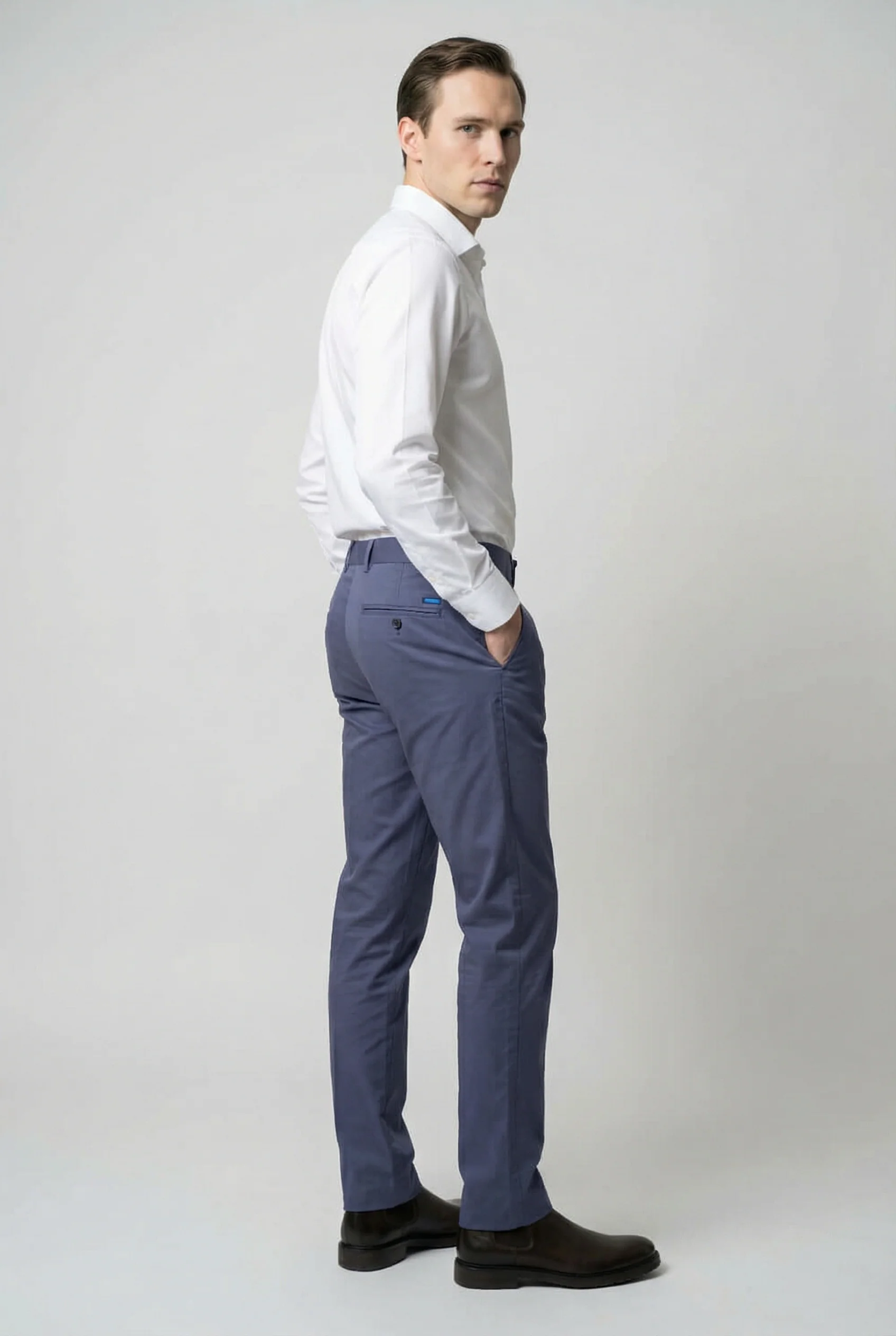 Men’s Cotton Regular Fit Chino Trousers - Zack - Blue - Image 3