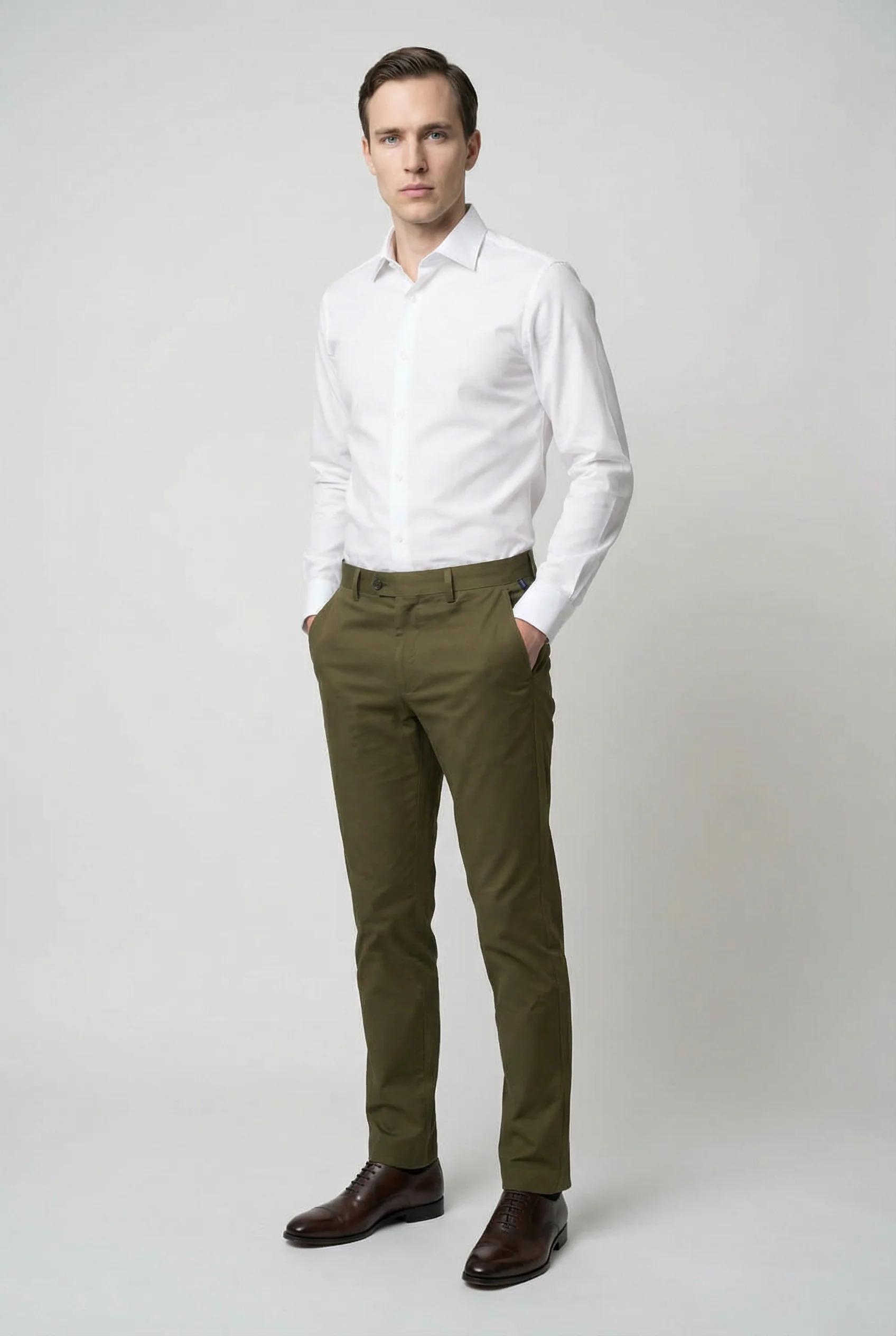 Men’s Cotton Regular Fit Chino Trousers - Zack - Green - Image 2