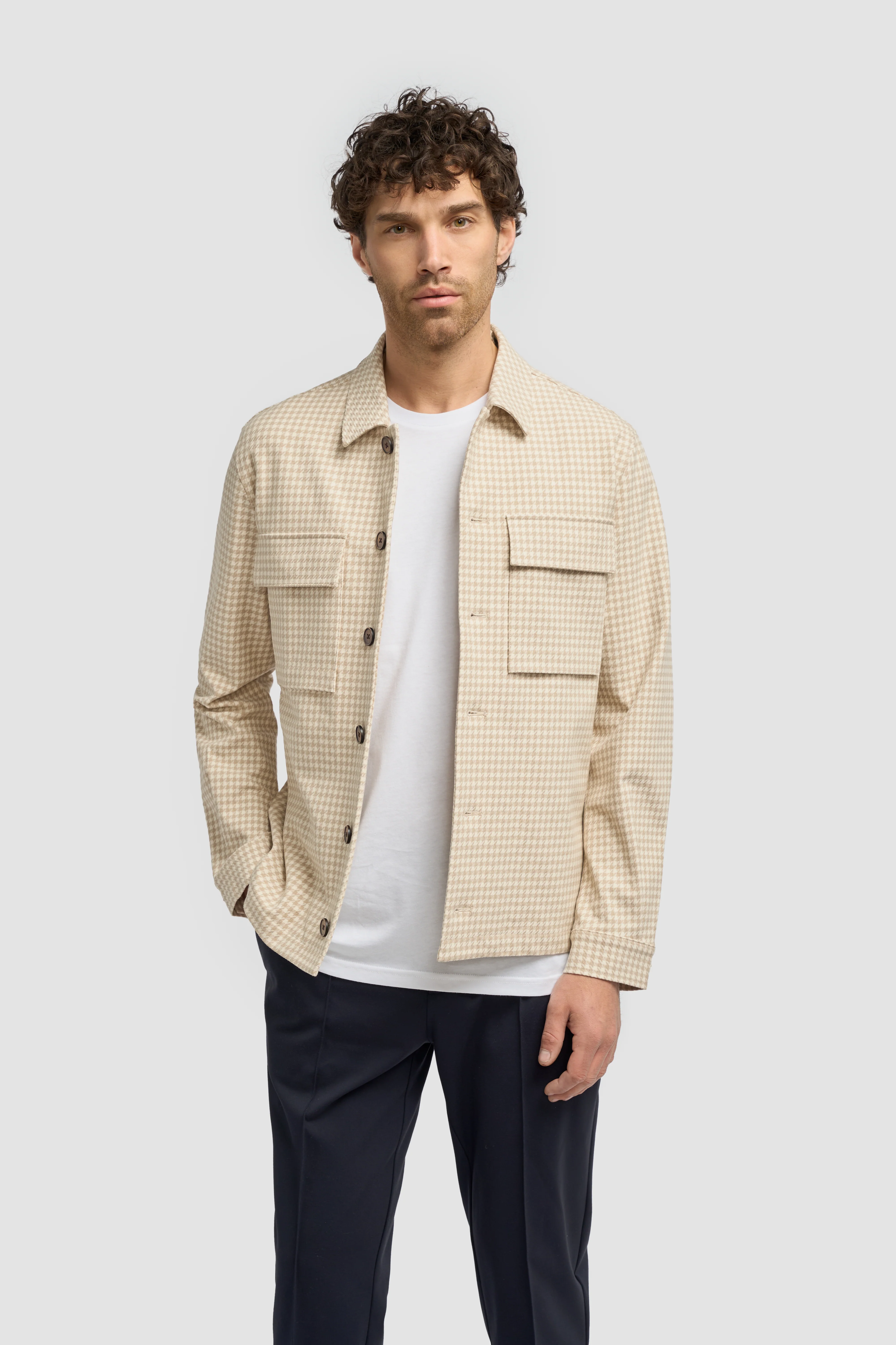 Men’s Cotton Relaxed Fit Houndstooth Overshirt - Marata