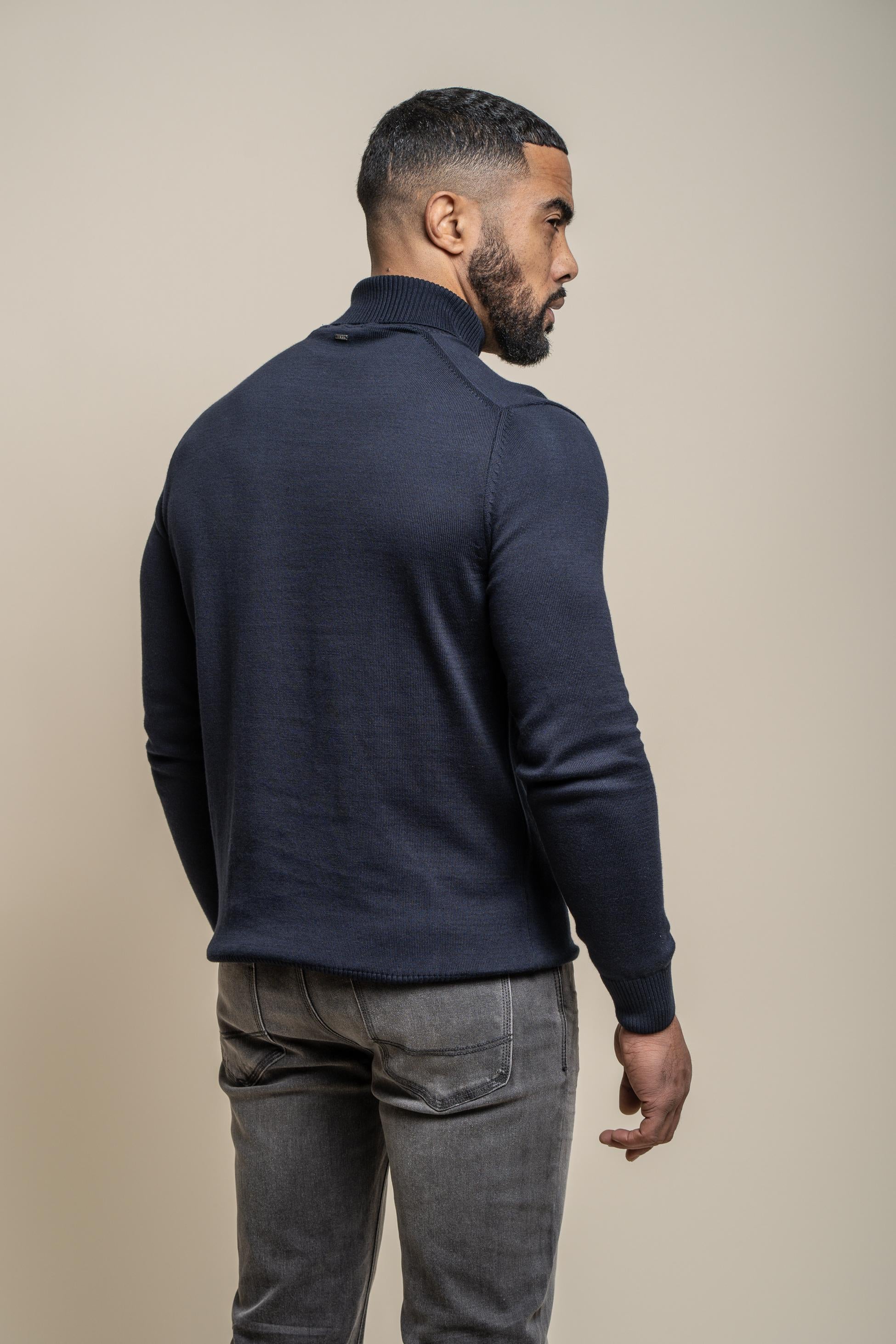 Men's Cotton Turtleneck Jumper - KARRIS - Navy Blue - Image 3