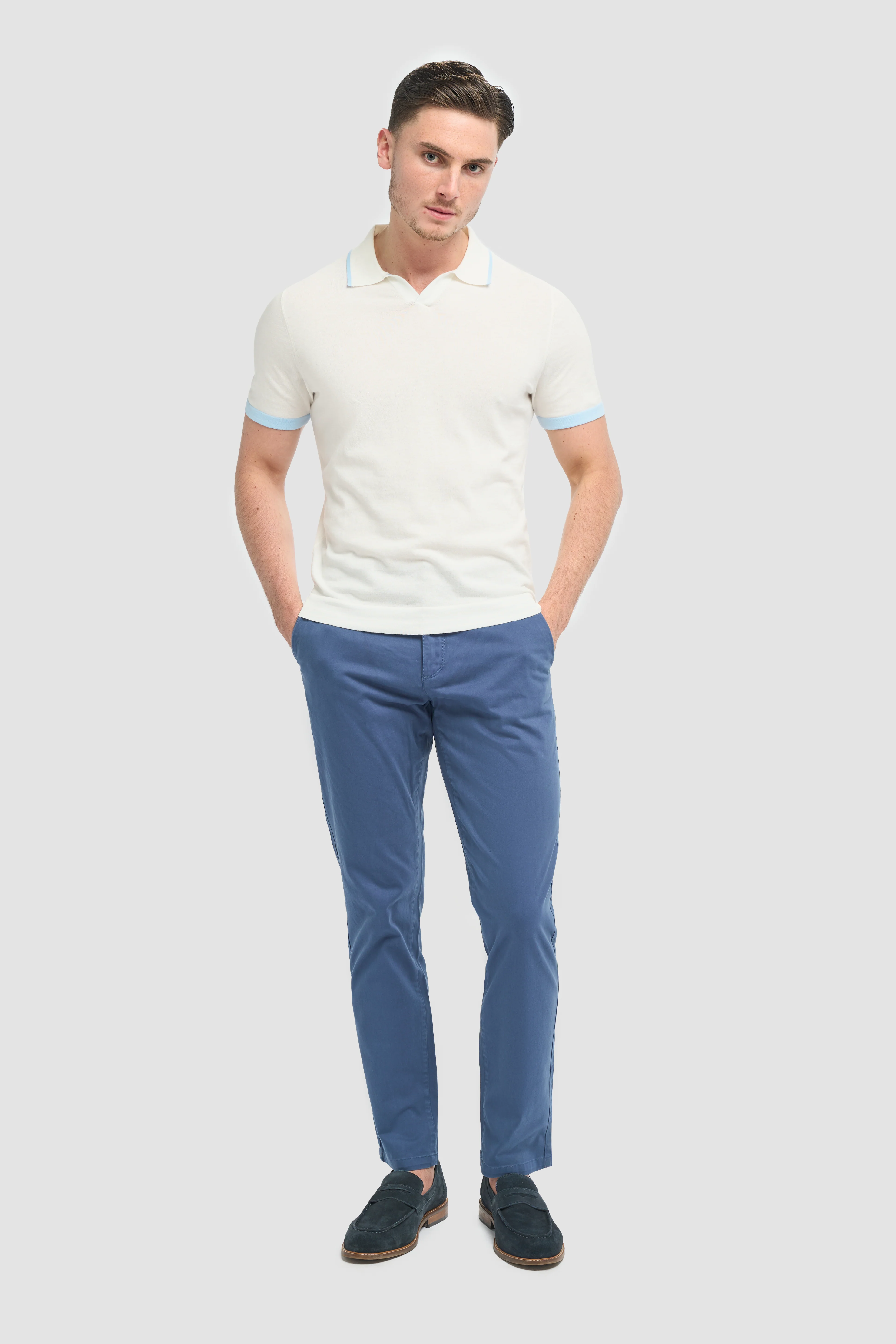 Men’s Cotton Slim Fit Chino Trousers - Hudson - Cobolt Blue - Image 2