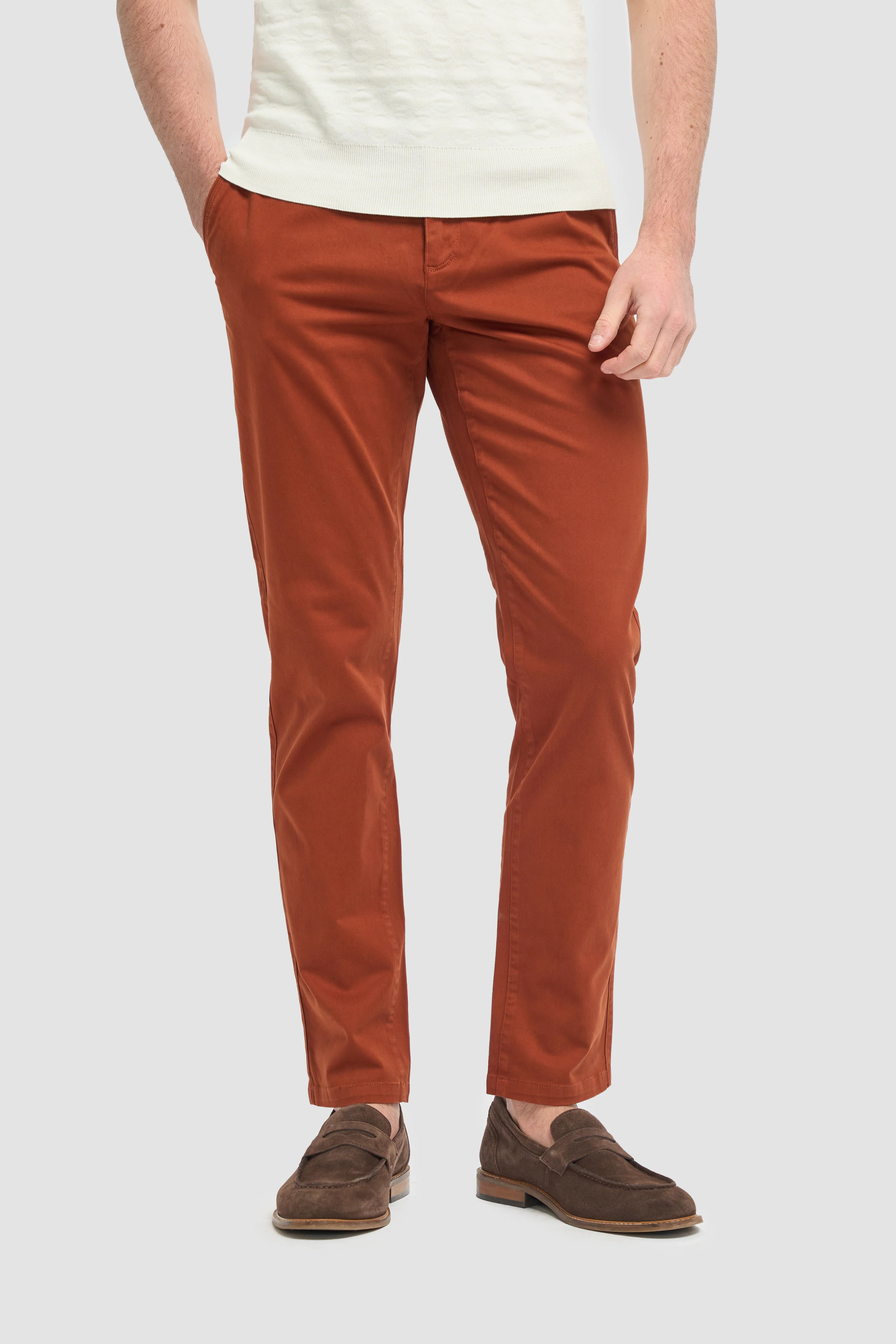 Men’s Cotton Slim Fit Chino Trousers - Hudson - Rust