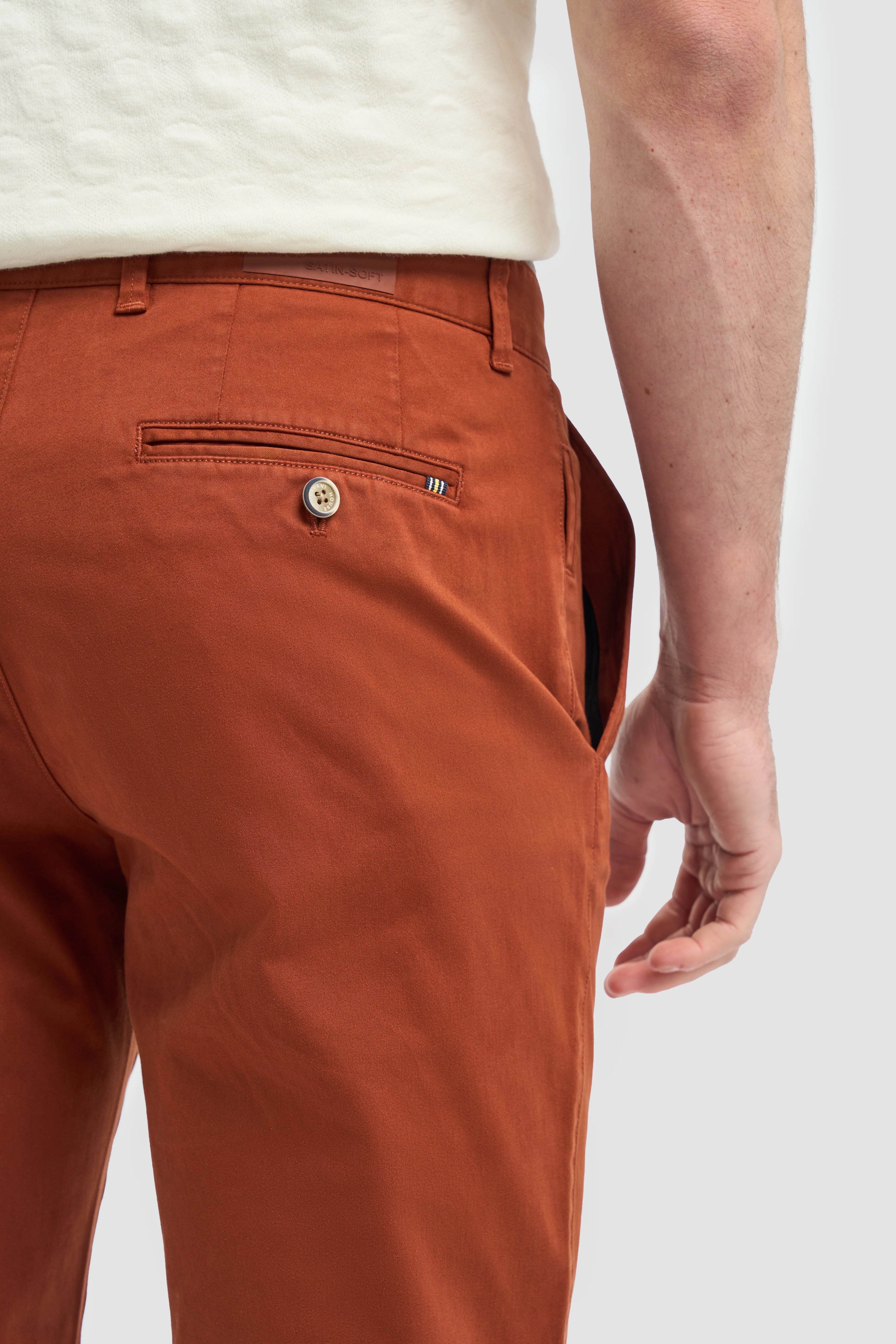 Men’s Cotton Slim Fit Chino Trousers - Hudson - Rust - Image 4