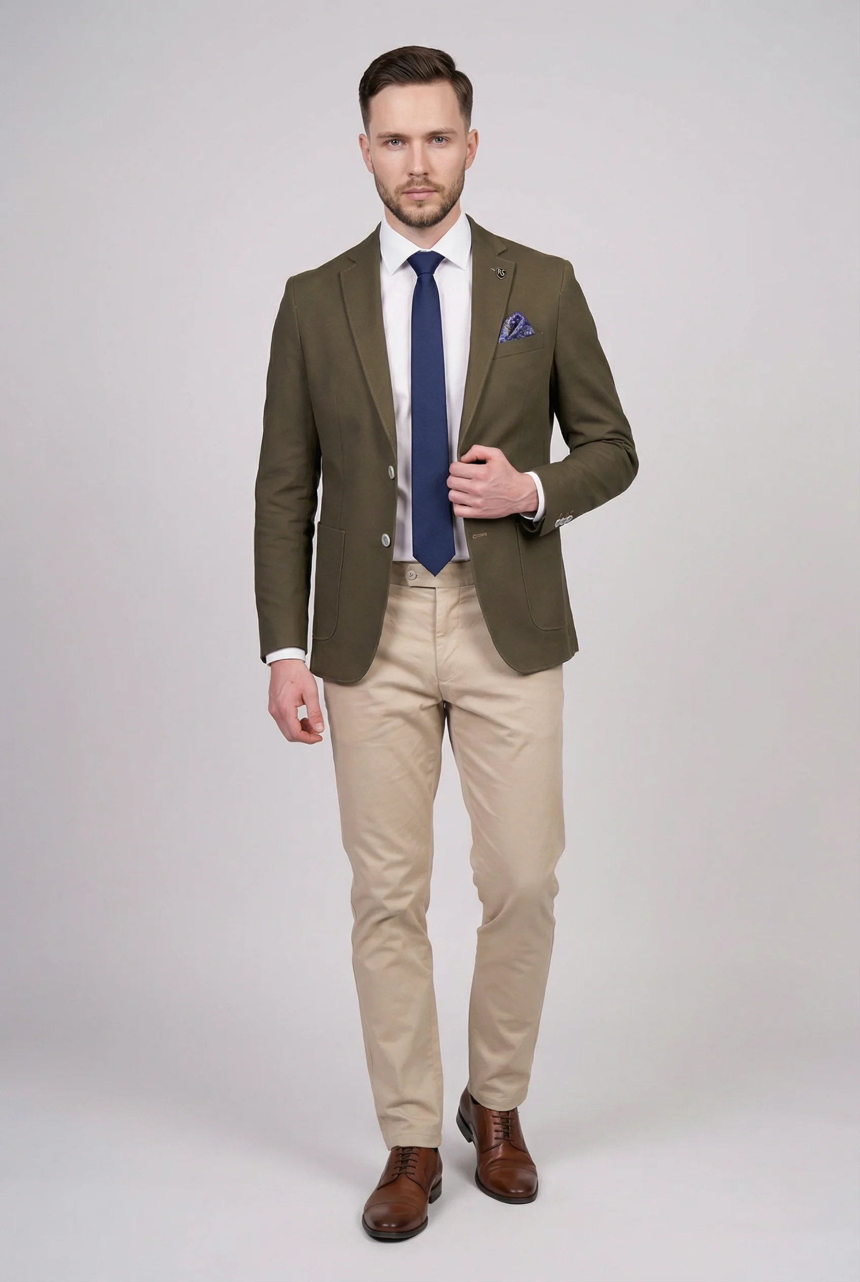 Men’s Cotton Twill Blazer with Patch Pockets - Theo - Green - Image 2
