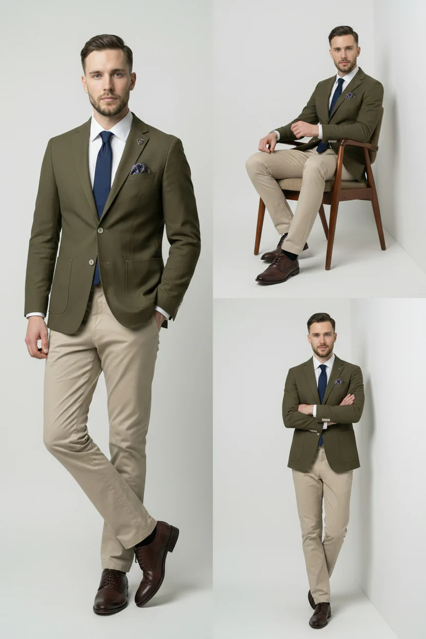 Men’s Cotton Twill Blazer with Patch Pockets - Theo - Green - Image 5