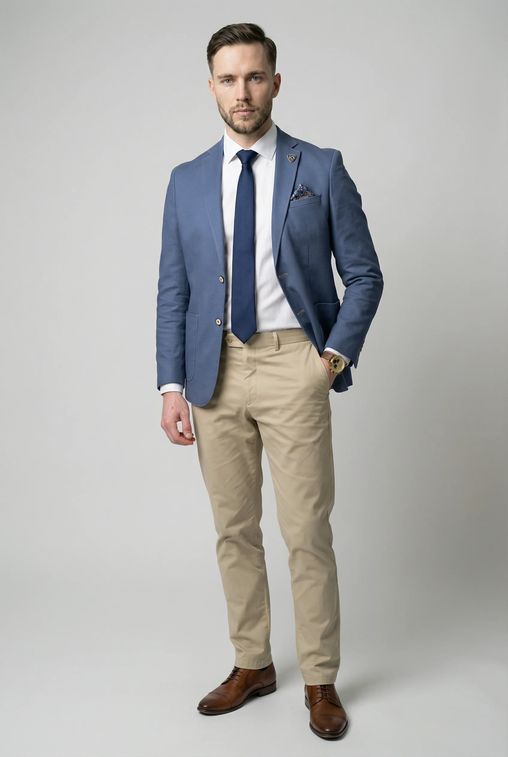 Men’s Cotton Twill Smart Blazer - Roy - Blue - Image 2