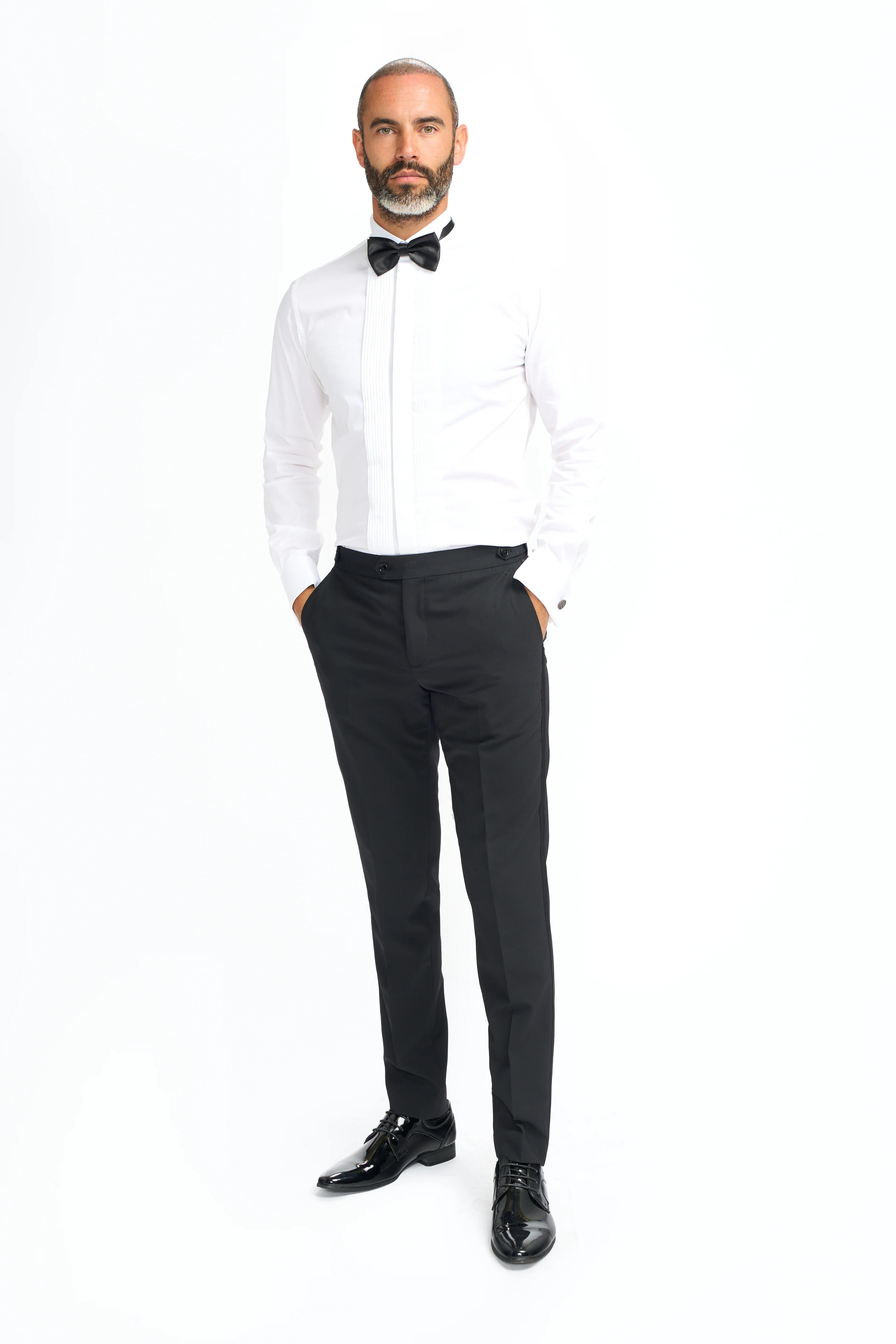 Men’s Cotton White Pleated Tuxedo Shirt with Cufflinks - Image 2