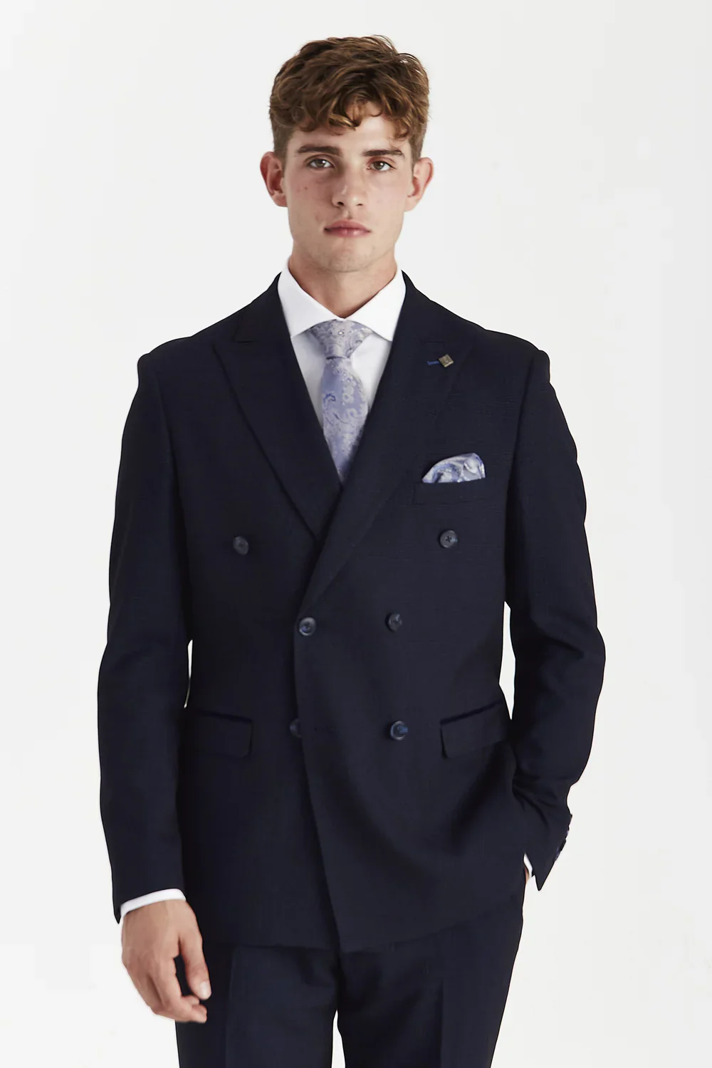 Men’s Double Breasted Glen Check Tweed Suit Jacket - Regent - Navy