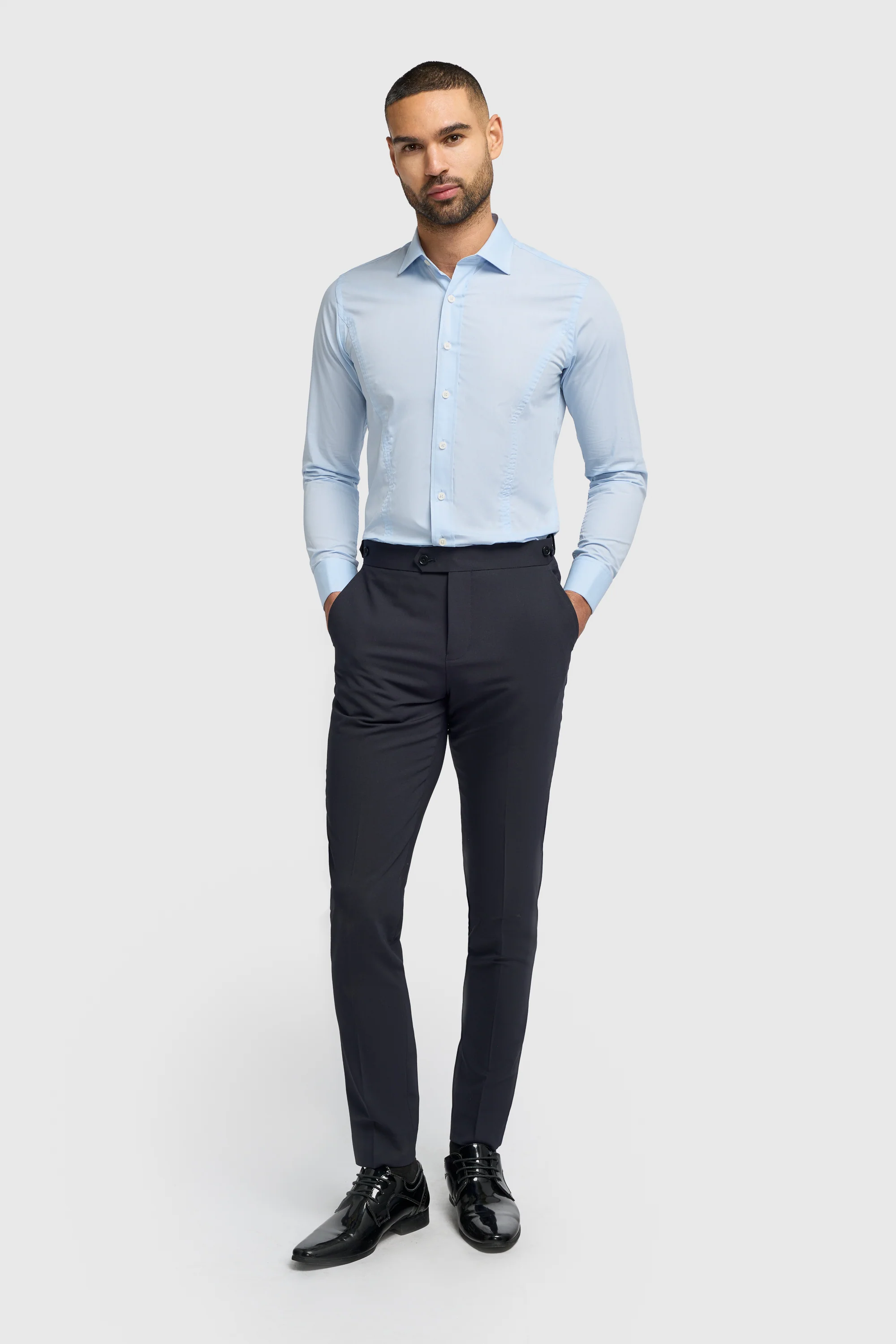 Men's Cotton Slim Fit Shirt with Cufflinks - ROSSI - Sky Blue - Image 2