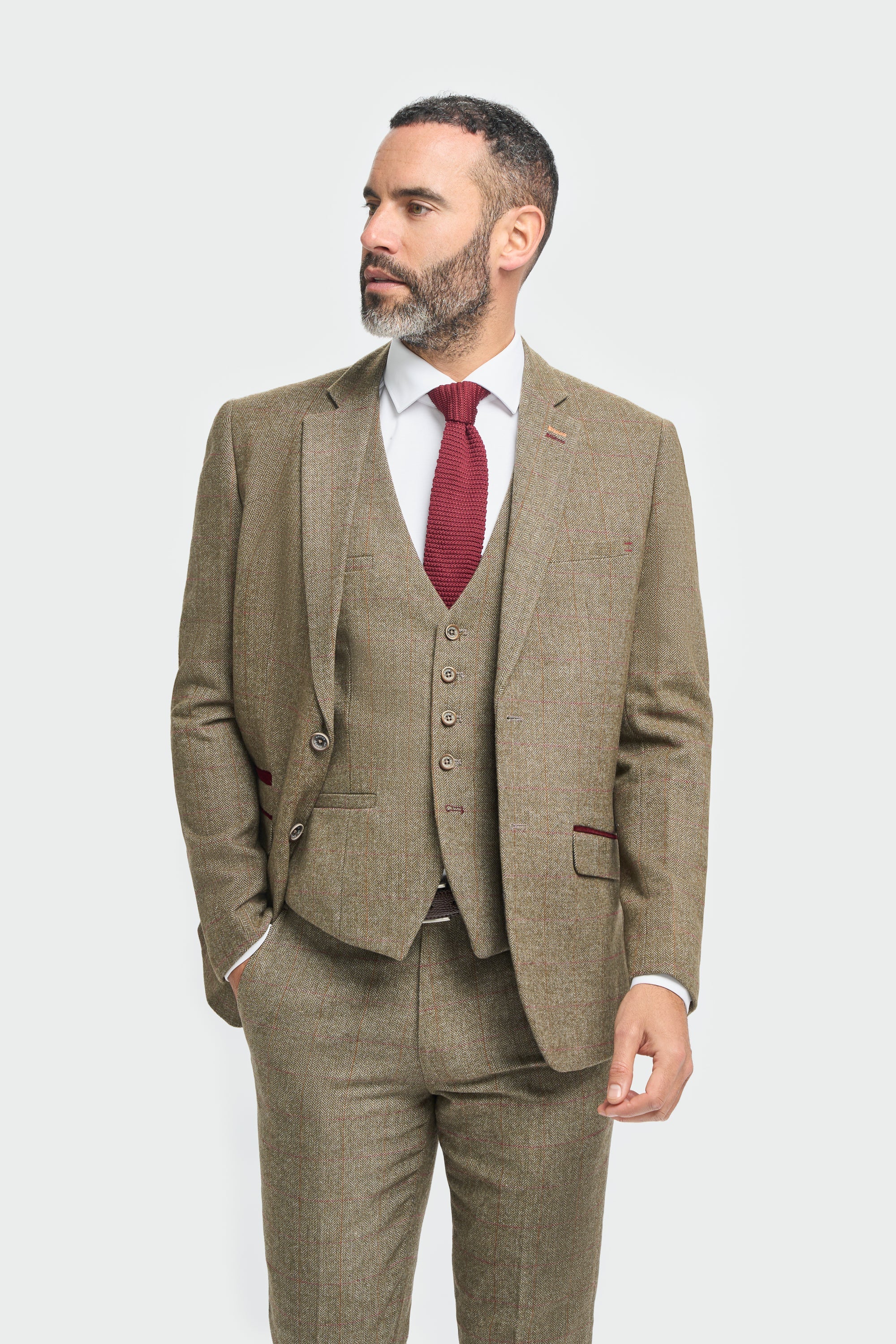 Men's Tweed Check Green Formal Suit - Gaston Sage