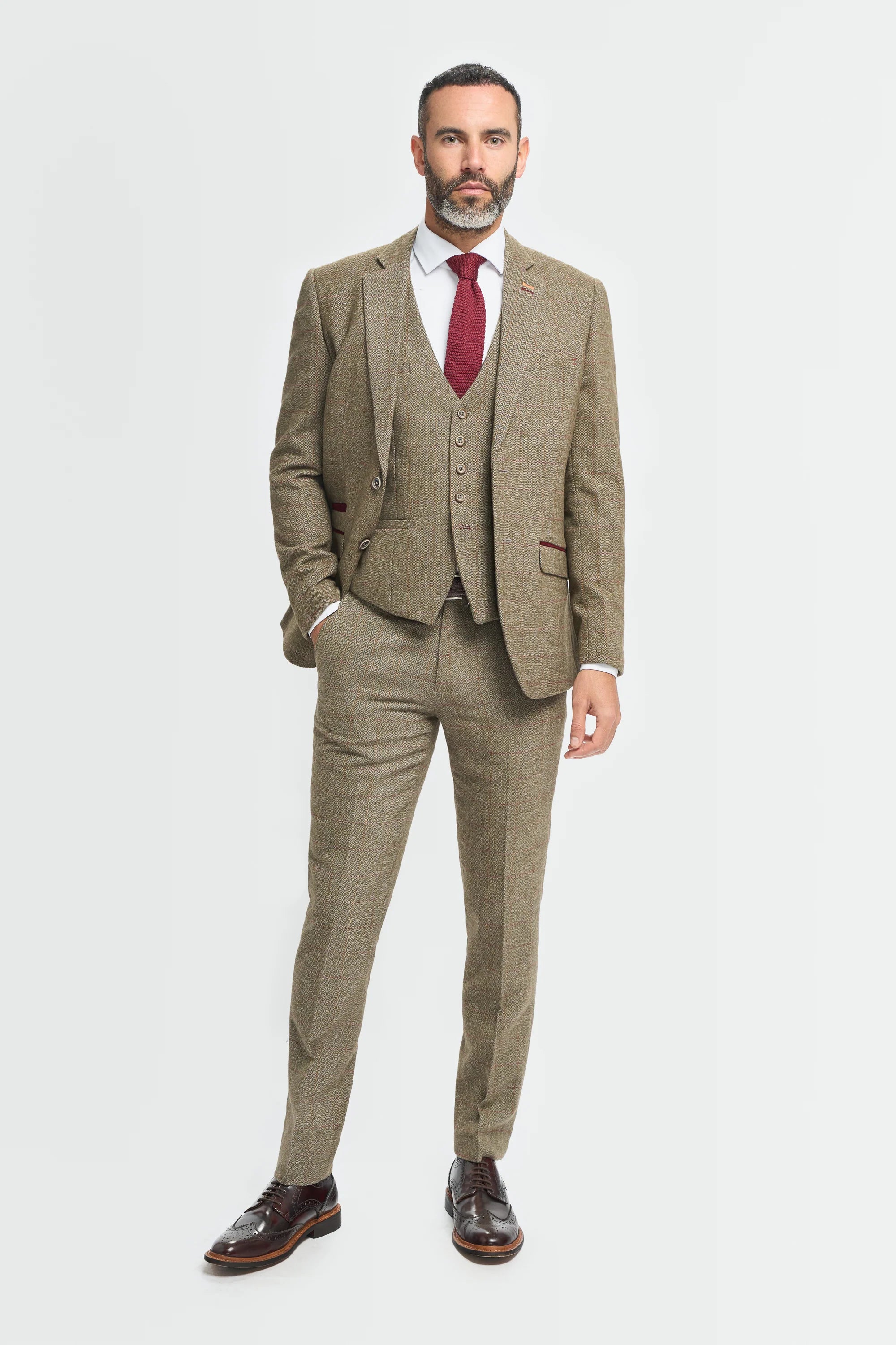 Men's Tweed Check Green Formal Suit - Gaston Sage - Image 2