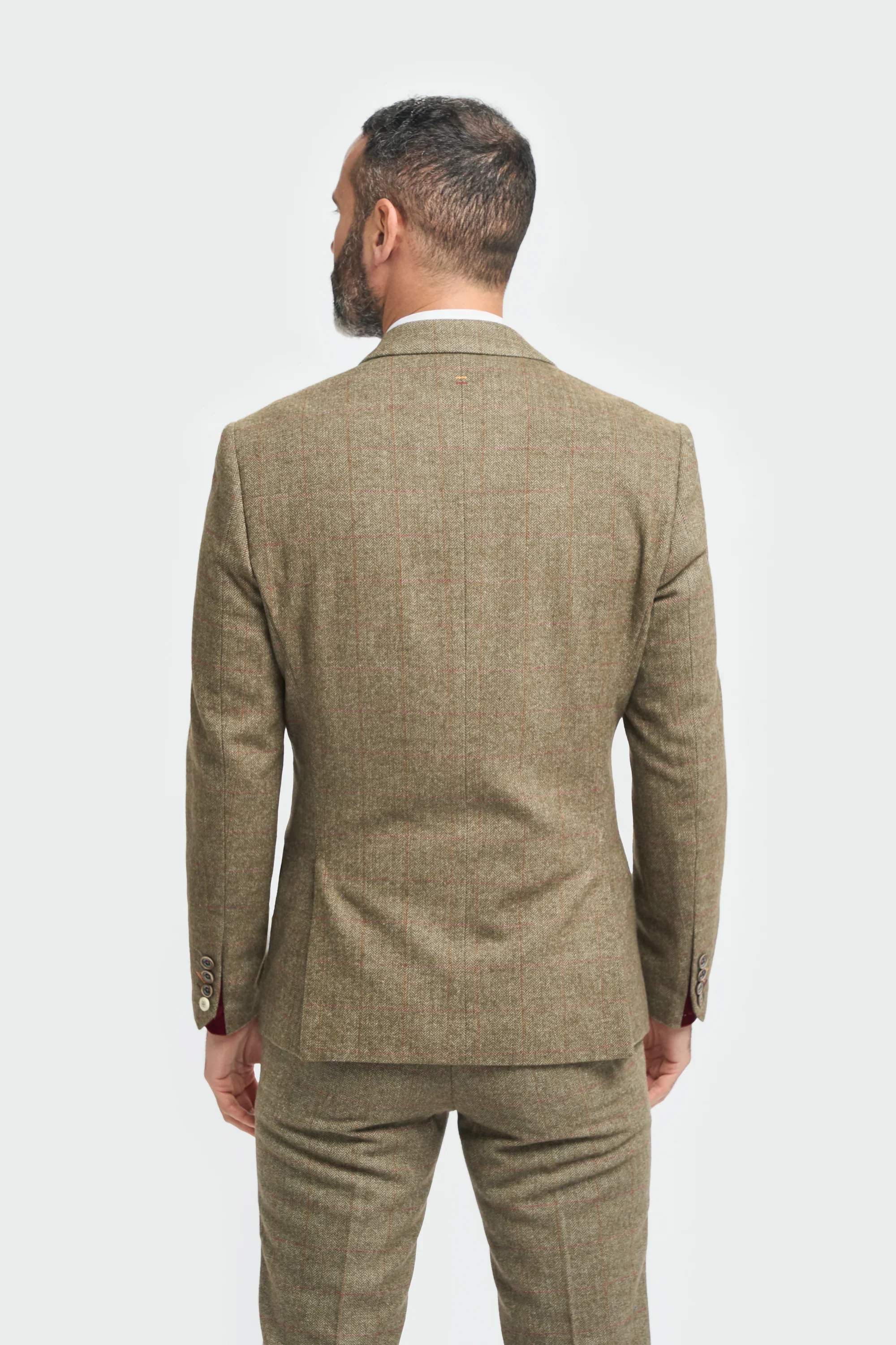 Men's Tweed Check Green Formal Suit - Gaston Sage - Image 3