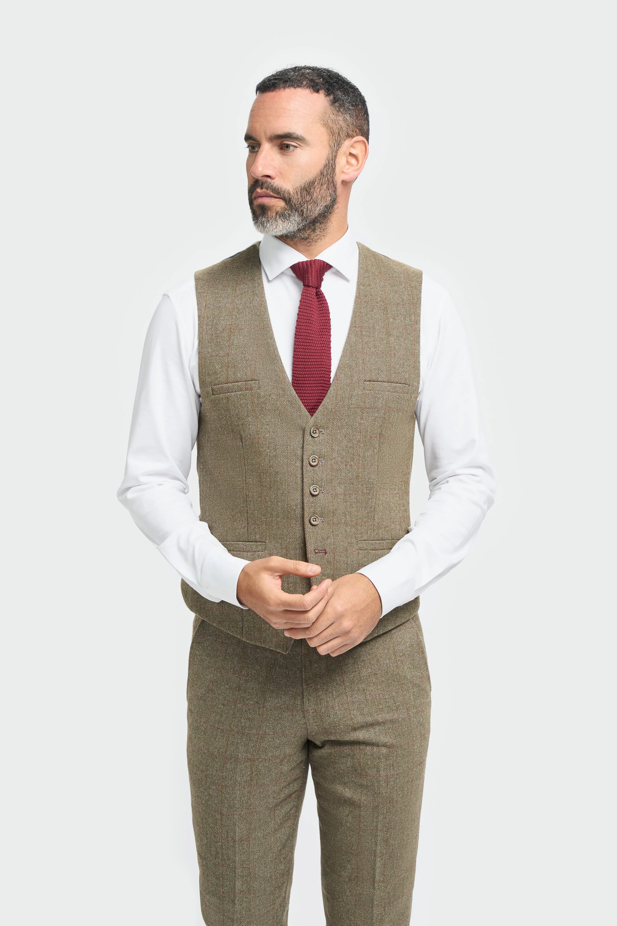 Men's Tweed Check Green Formal Suit - Gaston Sage - Image 4