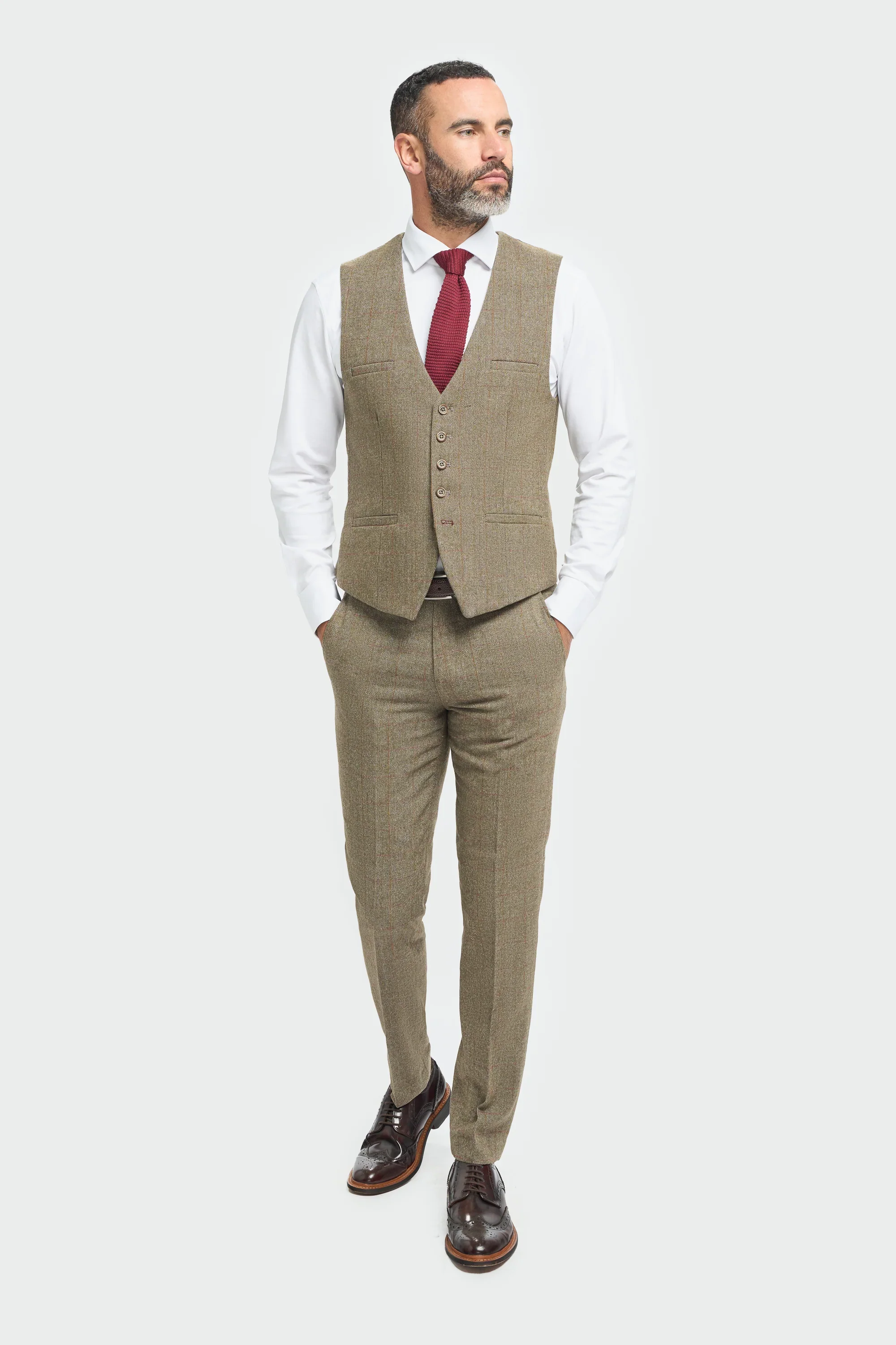 Men's Tweed Check Green Formal Suit - Gaston Sage - Image 5