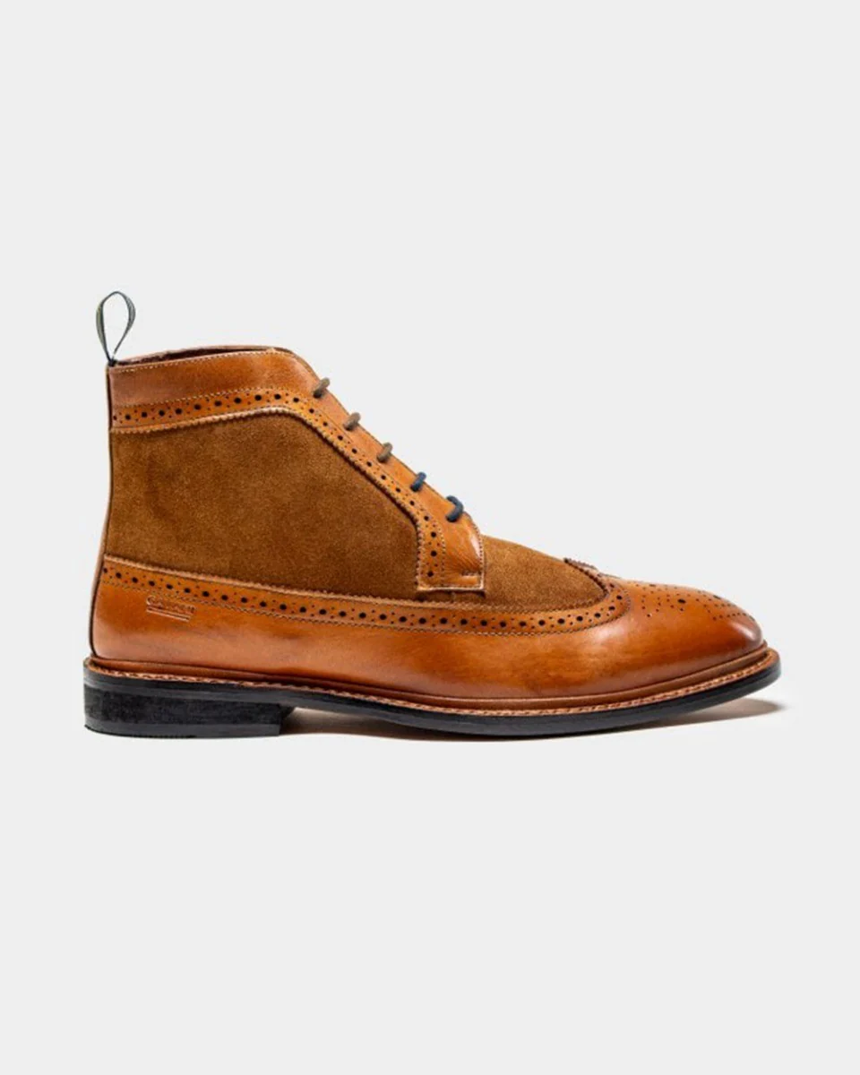 Men's Genuine Leather and Suede Brogue Boots - BOSWORTH - Tan Brown - Image 2