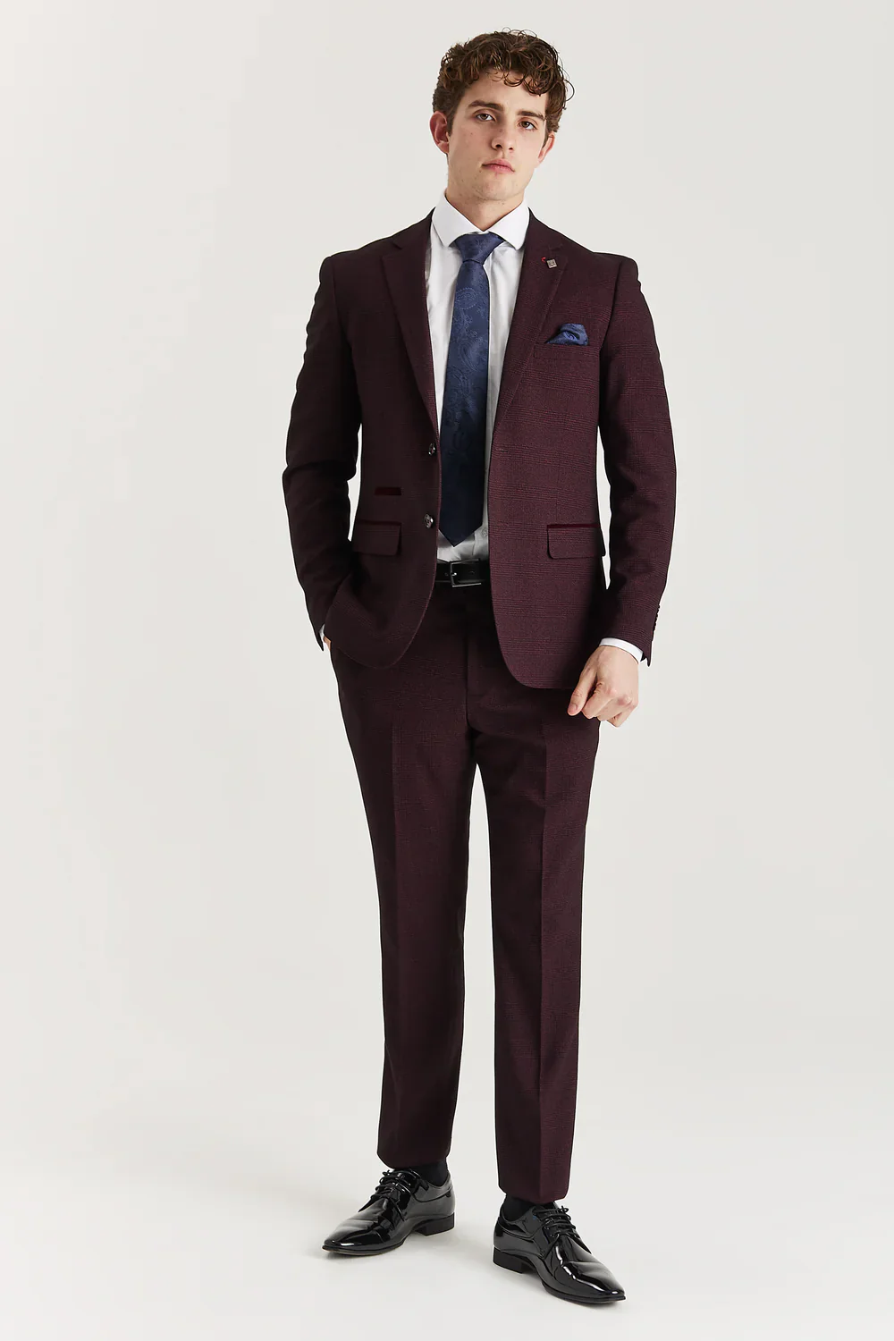 Men’s Glen Check Tweed Like Trousers - Regent - Wine Red - Image 2