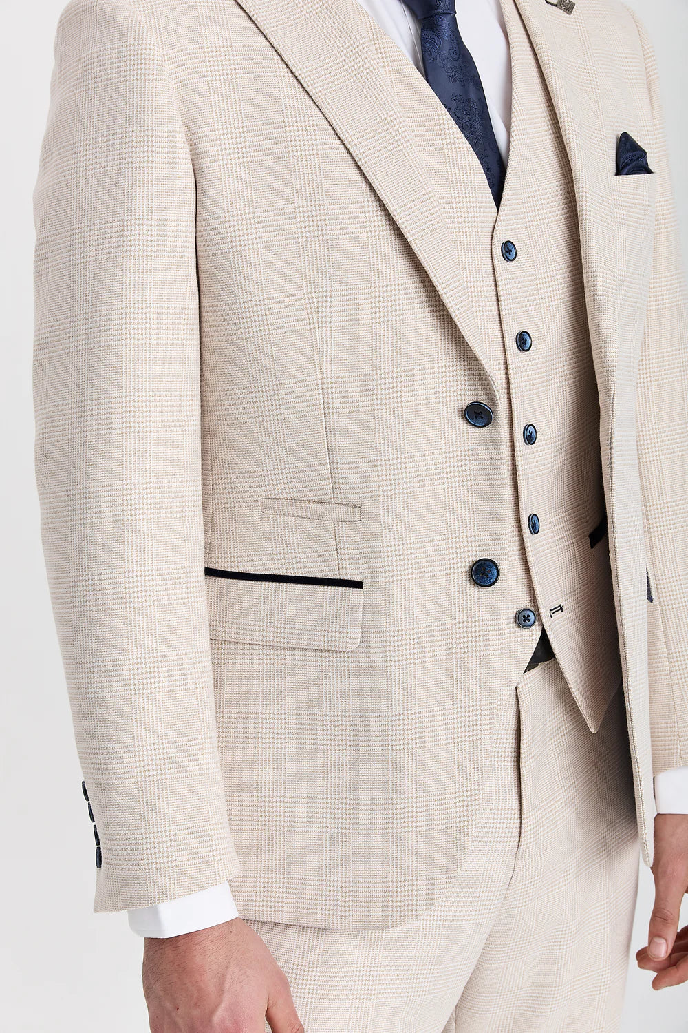 Men’s Glen Check Tweed Like Suit Jacket - Regent - Cream - Image 4