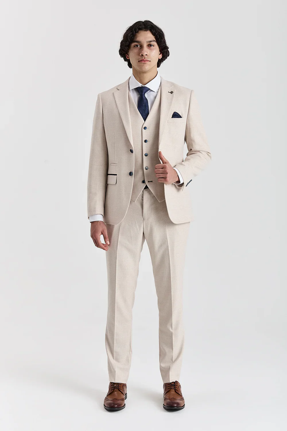 Men’s Glen Check Tweed Like Trousers - Regent - Cream - Image 2