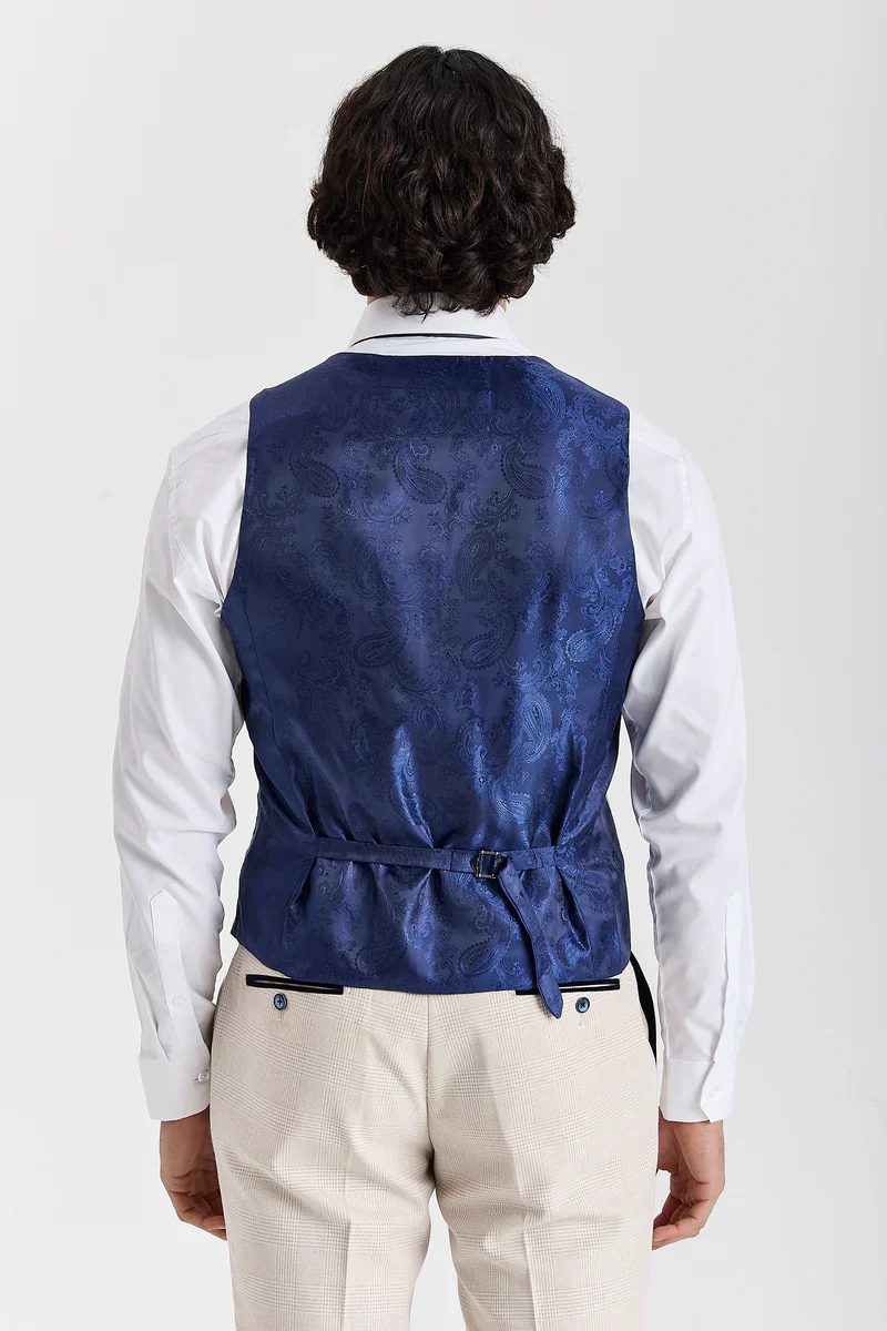 Men’s Glen Check Tweed Like Waistcoat - Regent - Cream - Image 2