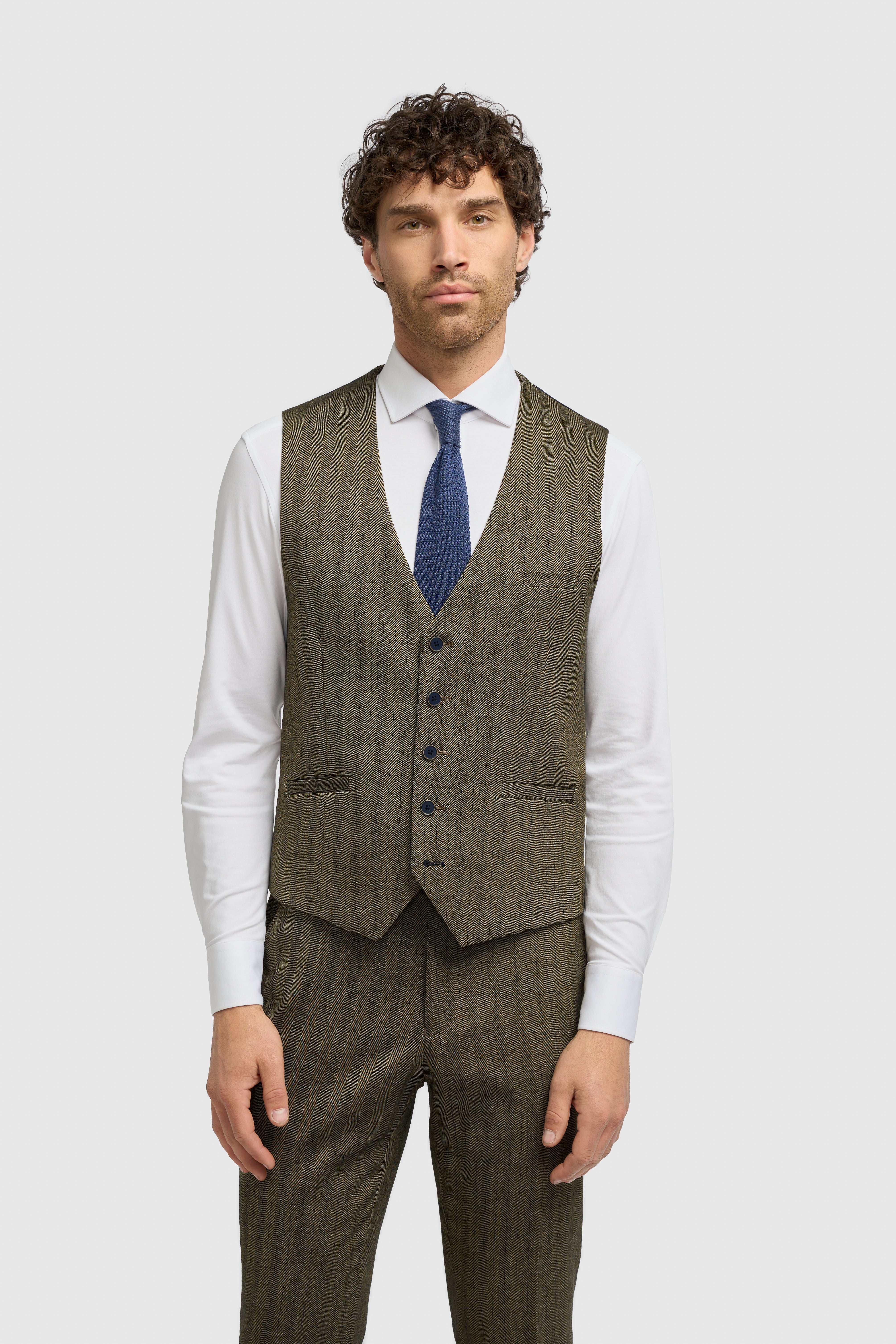 Men’s Herringbone Formal Waistcoat - Damon - Sage Green
