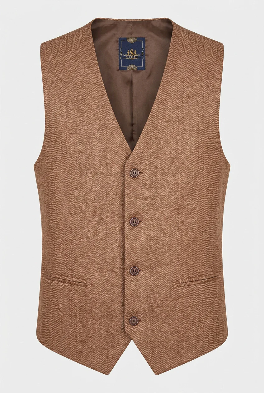 Men’s Tweed Herringbone Waistcoat - Cinnamon Brown - Image 4