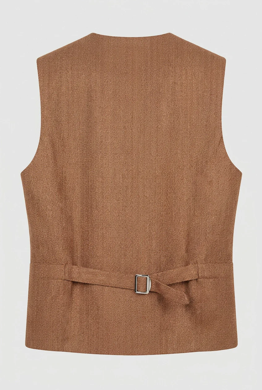 Men’s Tweed Herringbone Waistcoat - Cinnamon Brown - Image 5