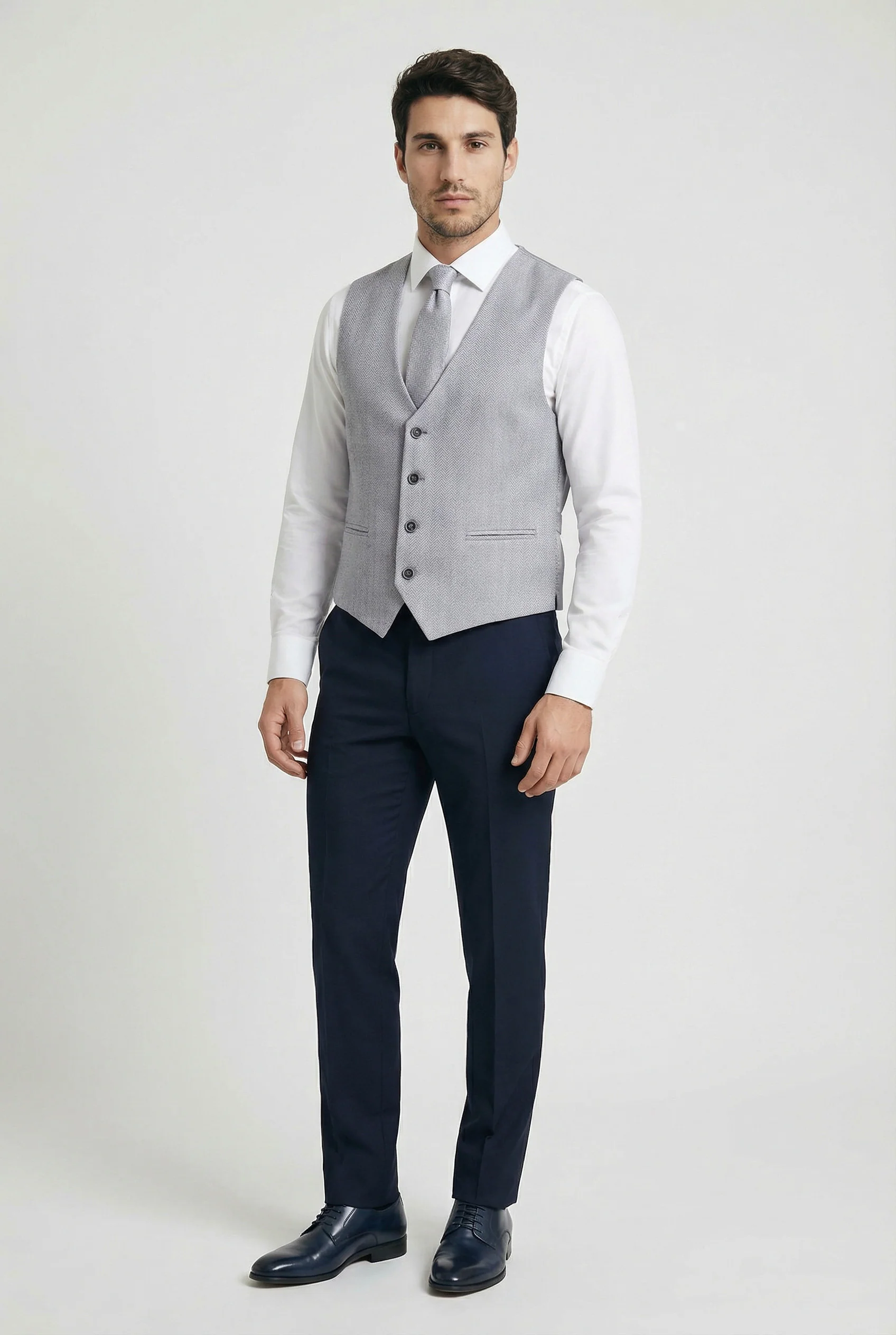 Men’s Tweed Herringbone Waistcoat - Grey - Image 2