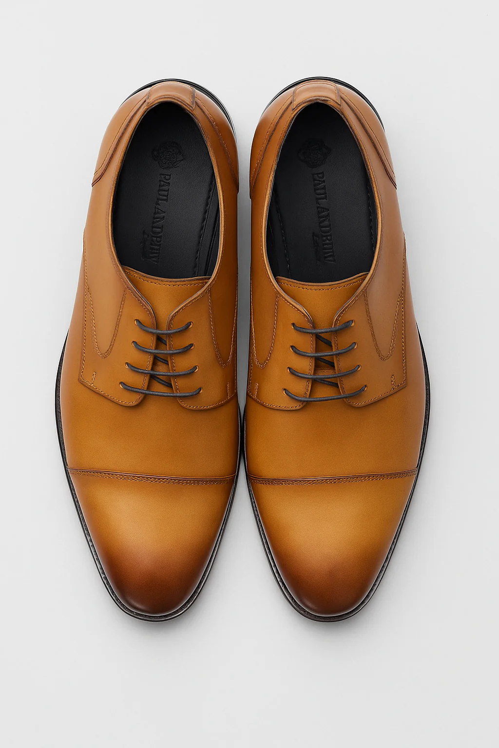 Men’s Leather Cap Toe Derby Dress Shoes - Regent - Tan - Image 2