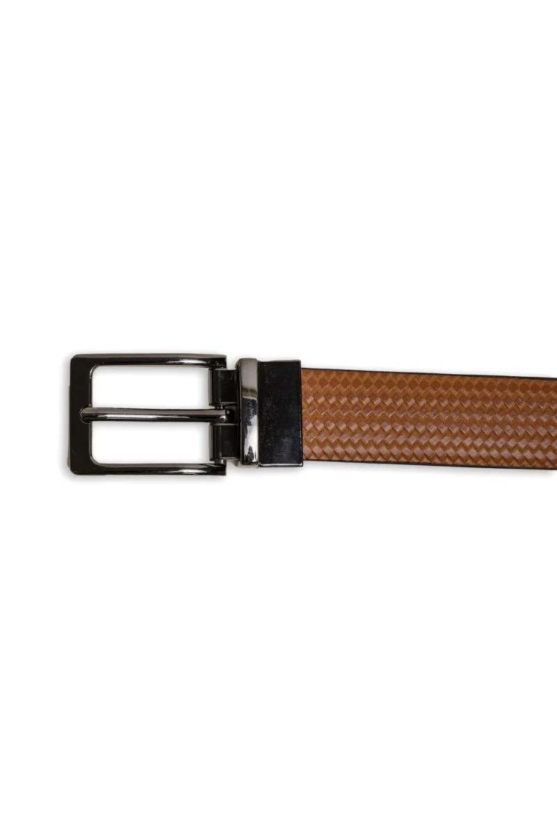 Men's Leather Patterned Belt - Tan Brown - Image 2