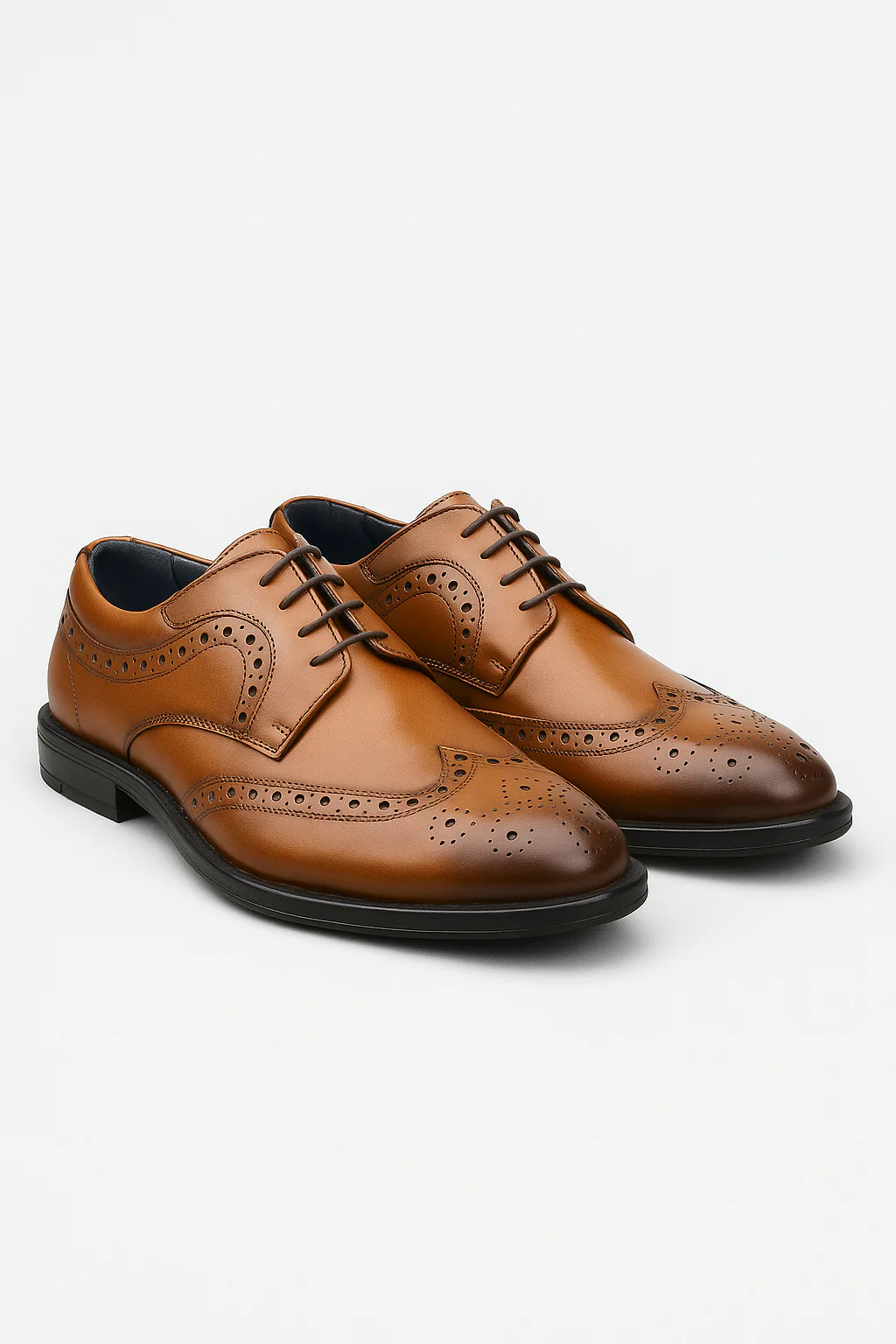 Men’s Leather Wingtip Brogue Derby Dress Shoes - Cambridge - Tan - Image 3