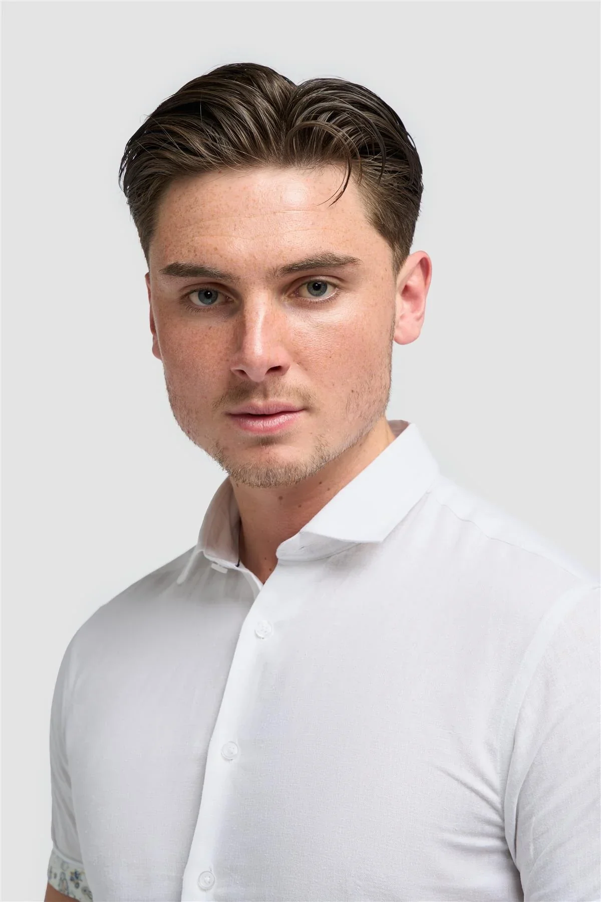 Men’s Linen Blend Short Sleeve Shirt with Cuff Trim - Matera - White - Image 4