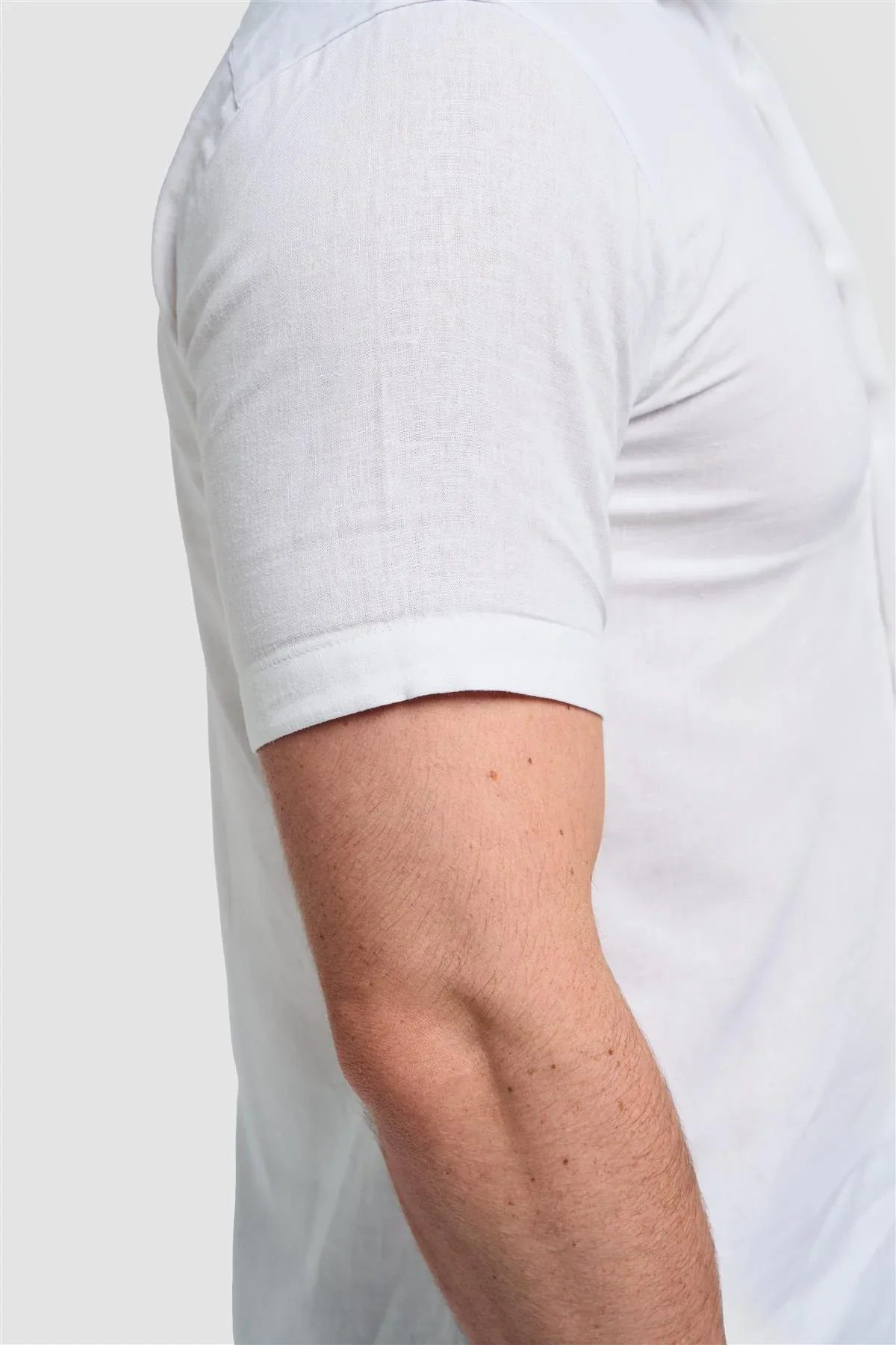 Men’s Linen Blend Short Sleeve Shirt with Cuff Trim - Matera - White - Image 5