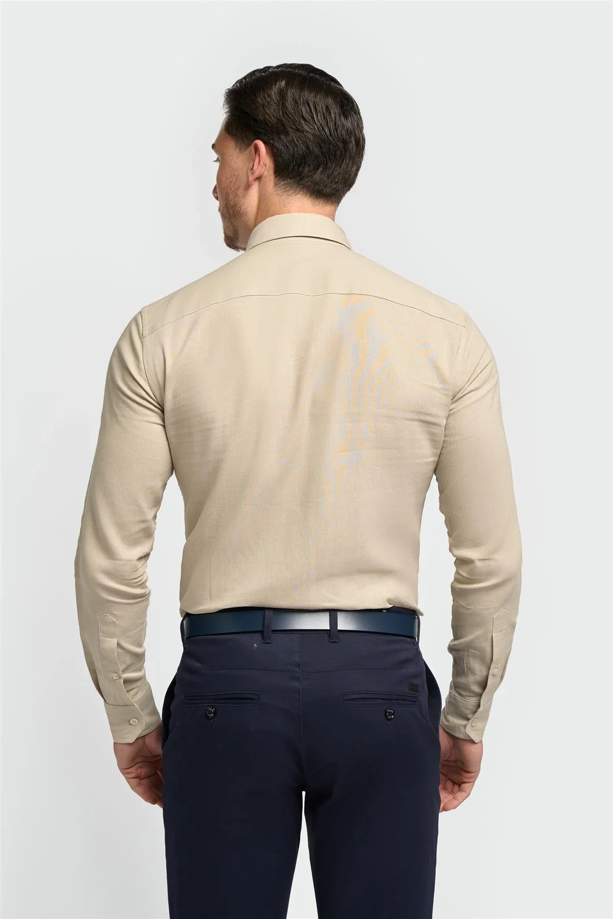 Men’s Linen Blend Slim Fit Button Up Shirt - Matera - Taupe - Image 3