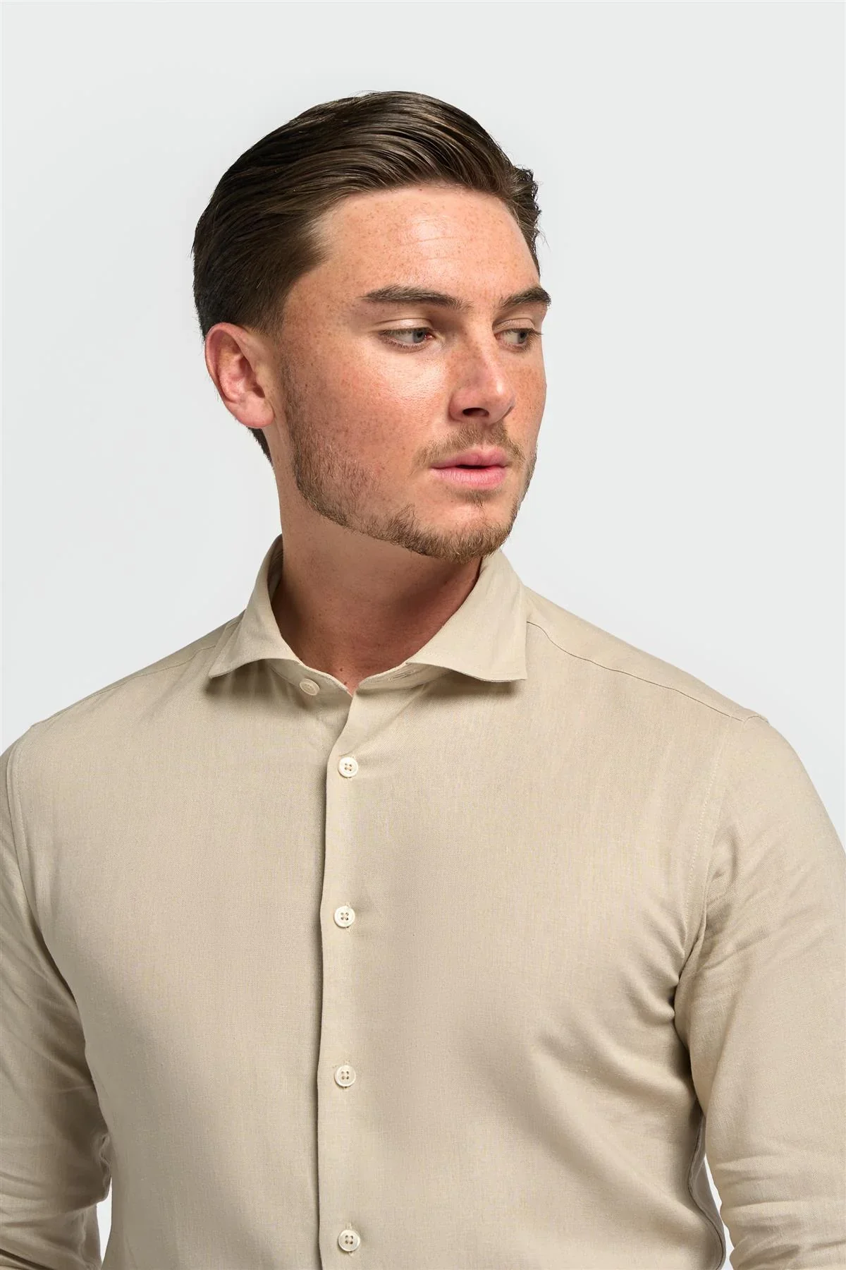 Men’s Linen Blend Slim Fit Button Up Shirt - Matera - Taupe - Image 4