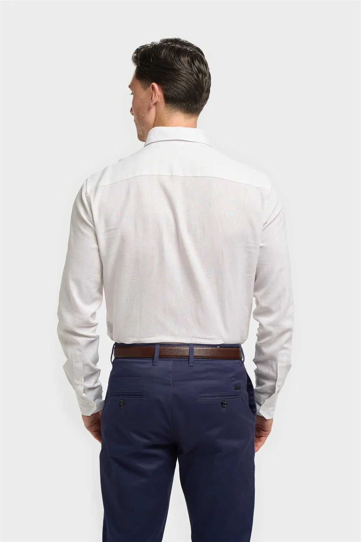 Men’s Linen Blend Slim Fit Button Up Shirt - Matera - White - Image 4