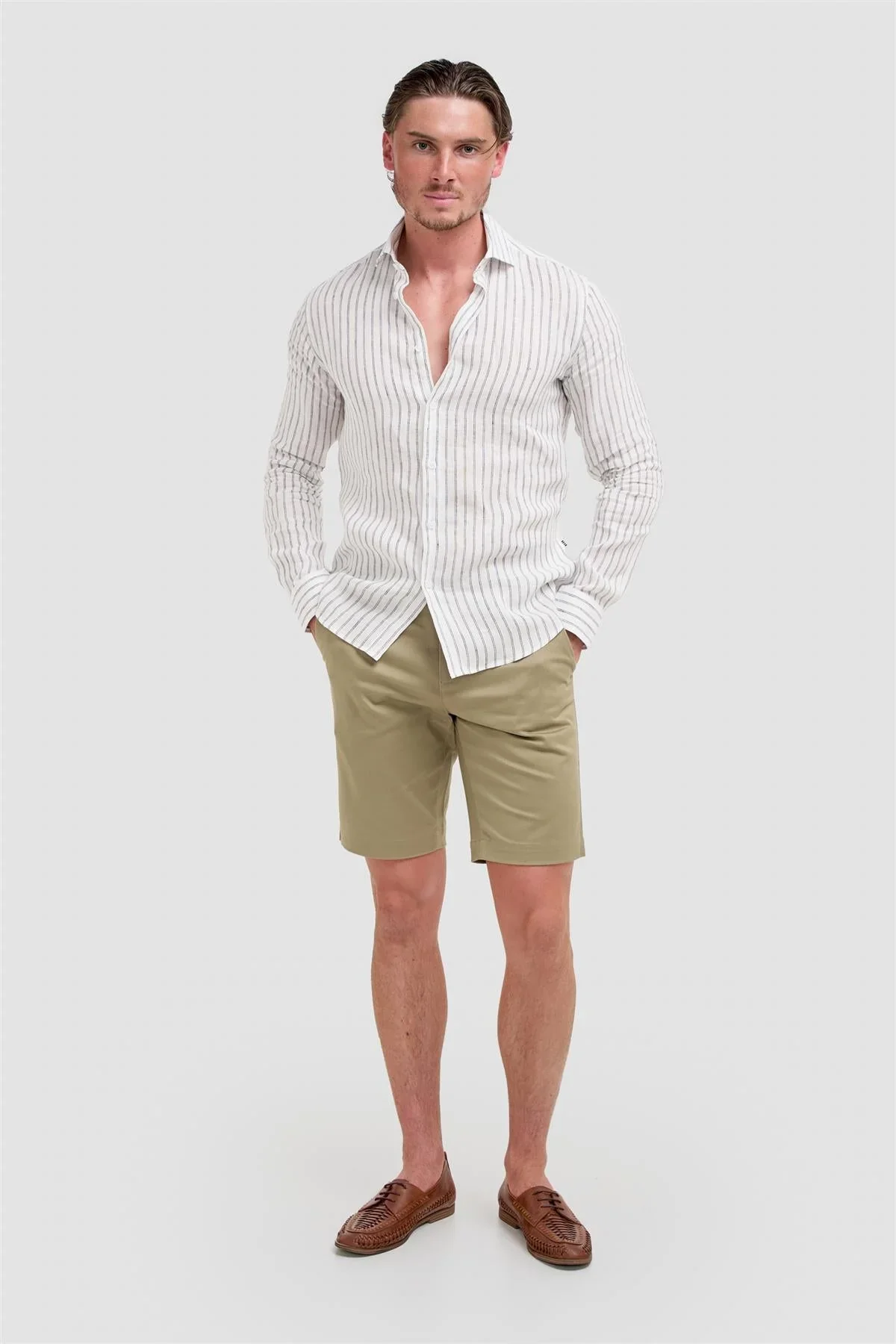 Men’s Linen Long Sleeve Striped Shirt - Alberi - White - Image 2