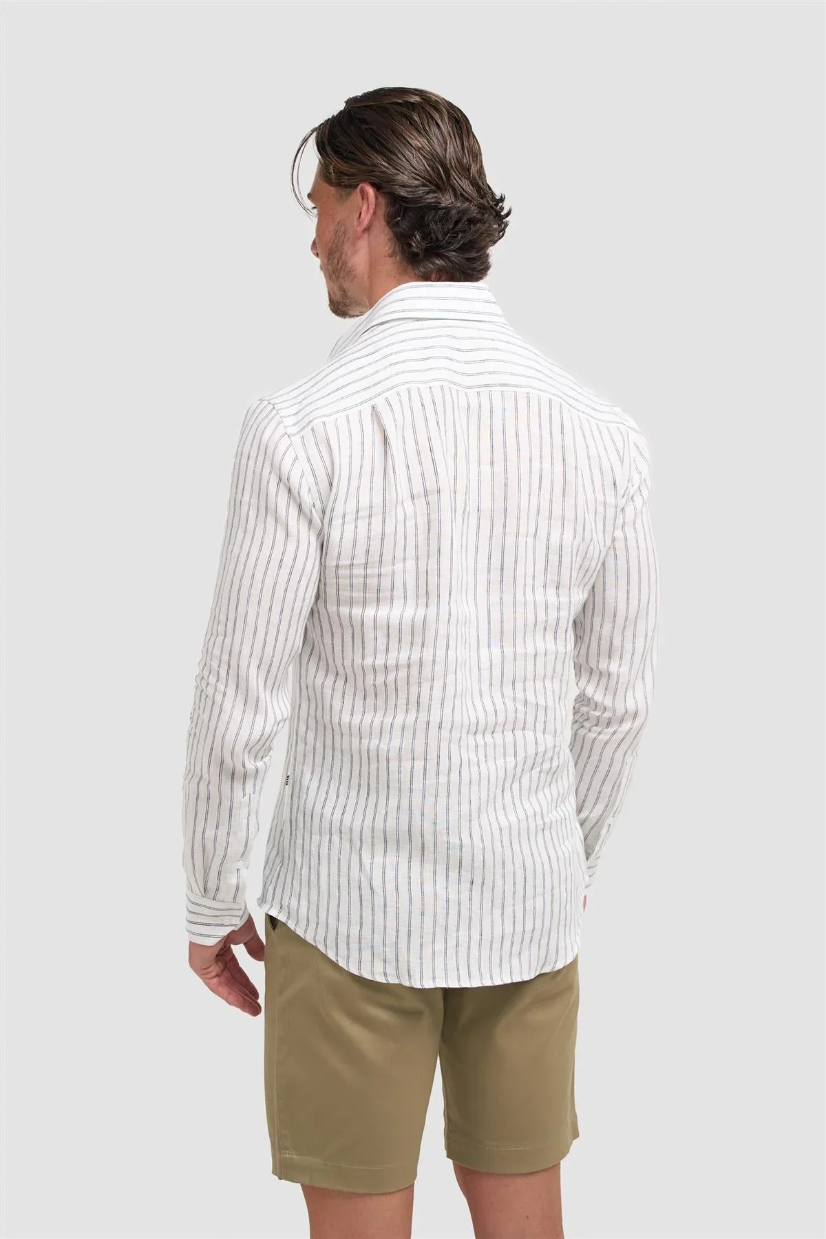 Men’s Linen Long Sleeve Striped Shirt - Alberi - White - Image 3