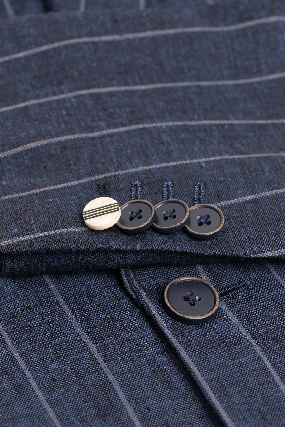 Men’s Linen Pinstripe Blazer with Patch Pockets - Piero - Navy Blue - Image 5