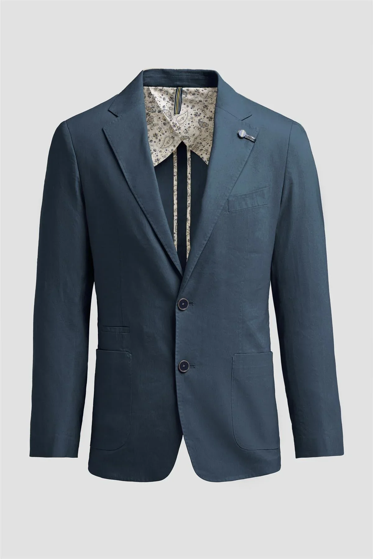 Men’s Linen Slim Fit Casual Blazer with Patch Pockets - Luca - Indigo Blue - Image 4