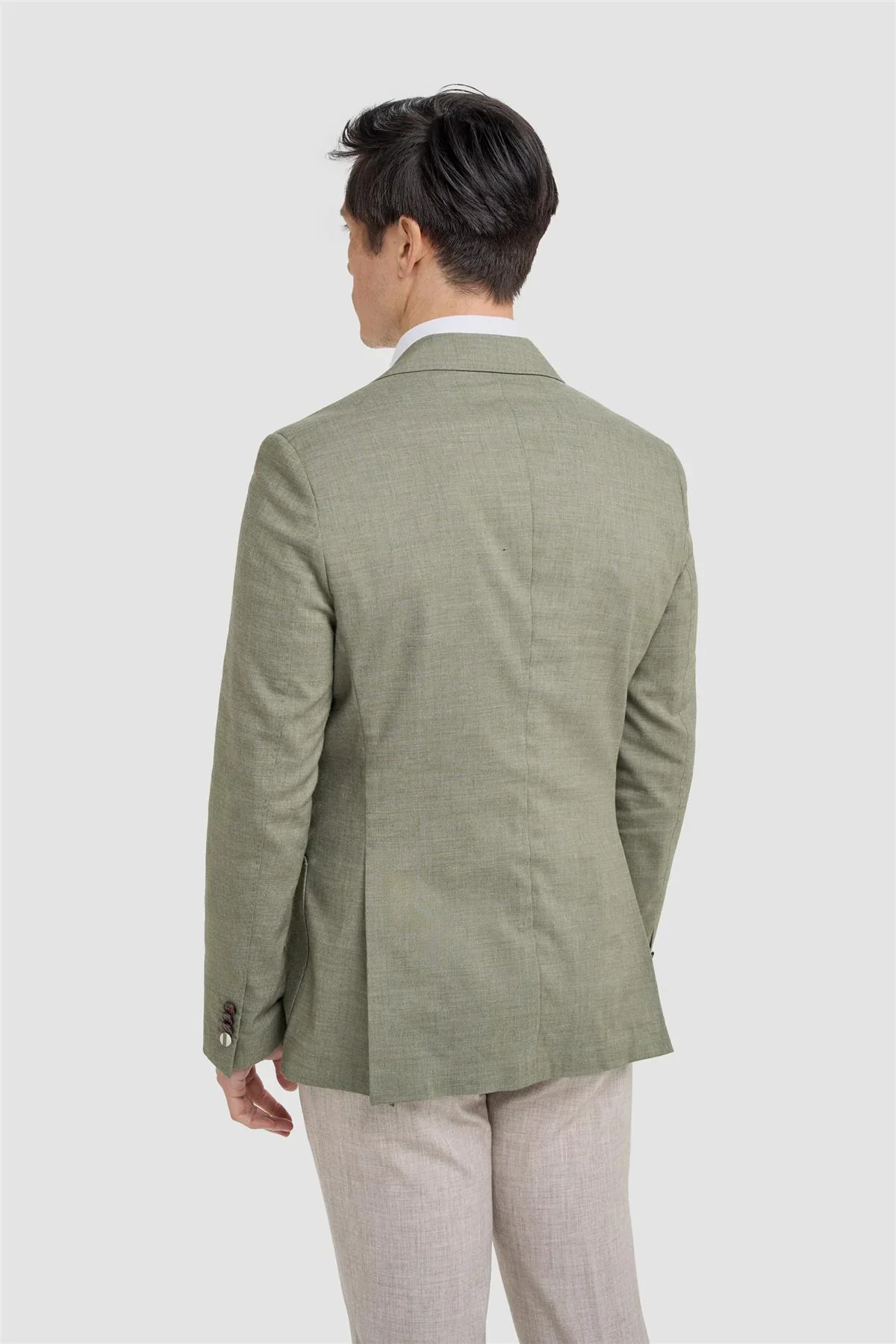 Men’s Linen Slim Fit Casual Blazer with Patch Pockets - Luca - Sage Green - Image 3