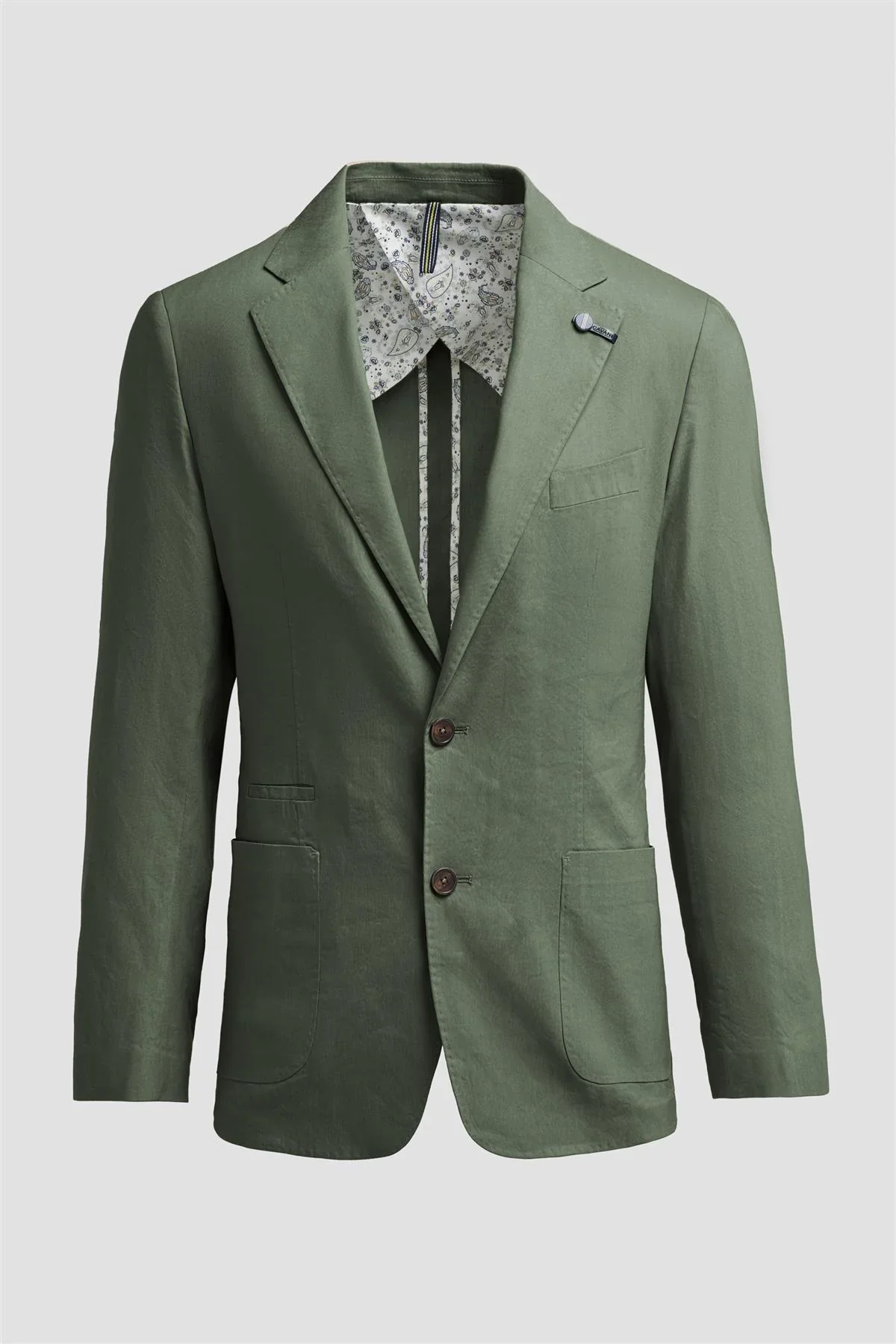 Men’s Linen Slim Fit Casual Blazer with Patch Pockets - Luca - Sage Green - Image 4