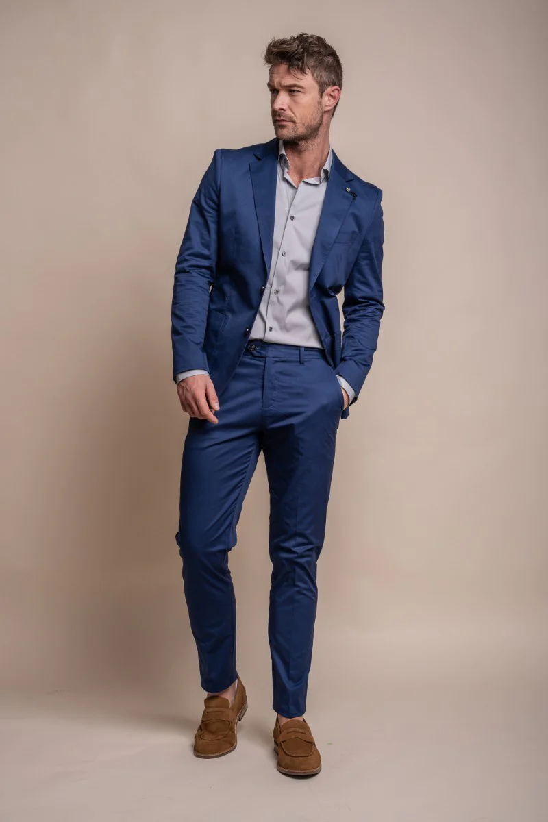 Men's Cotton Slim Fit Formal Suit - MARIO - Electric Blue - Image 3