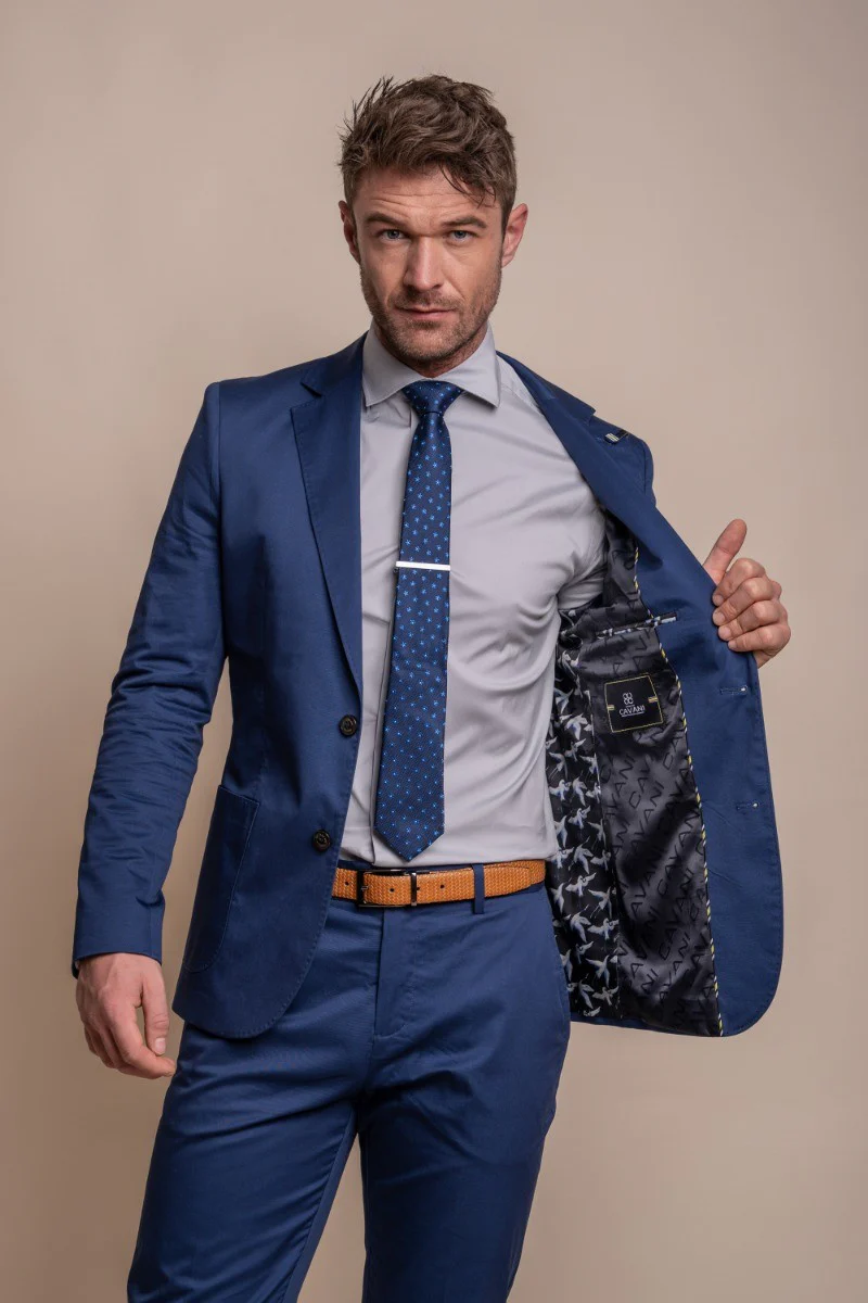 Men's Cotton Slim Fit Formal Suit - MARIO - Electric Blue - Image 5